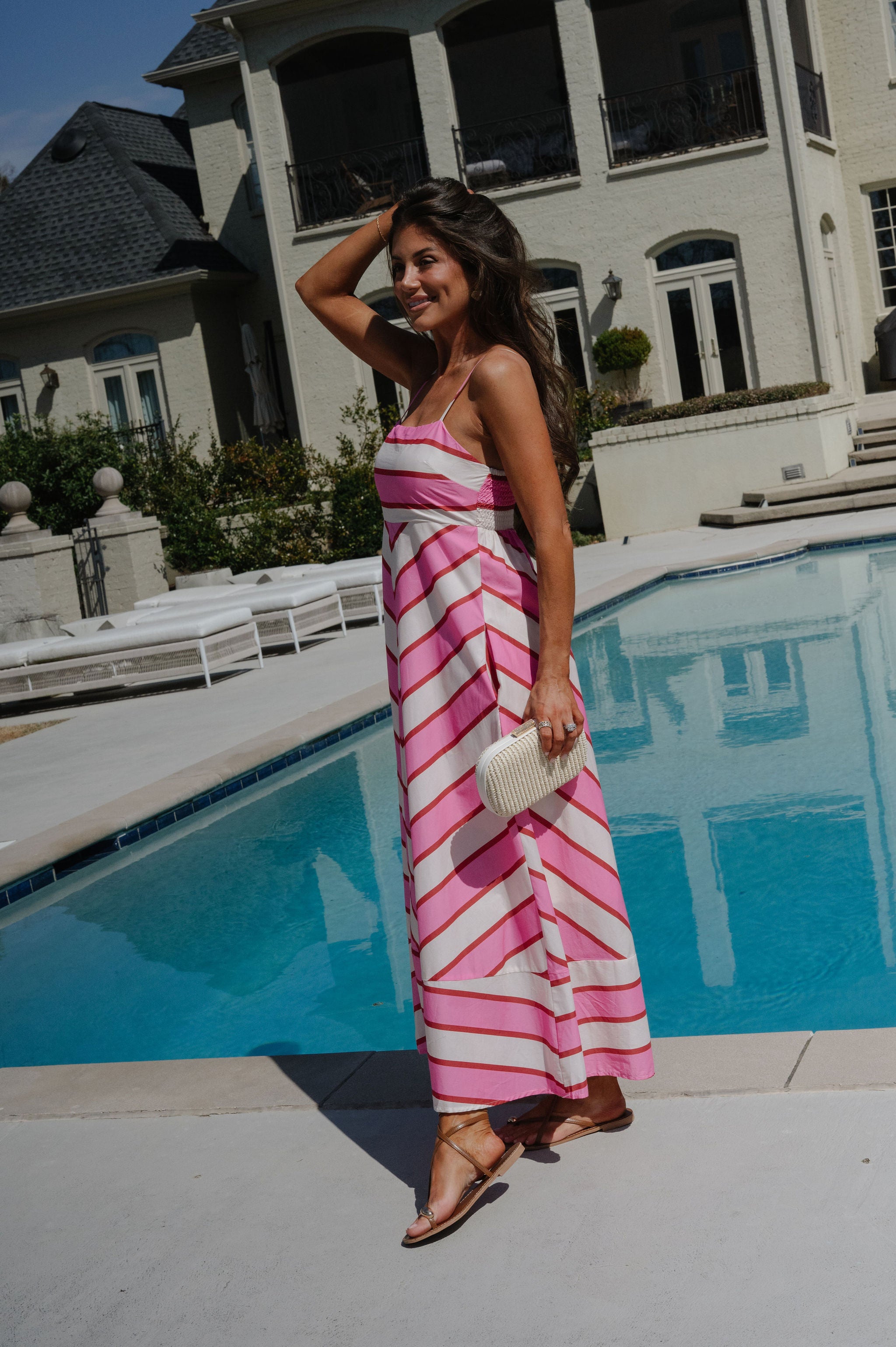 Ella Striped Maxi Dress-Cream/Pink