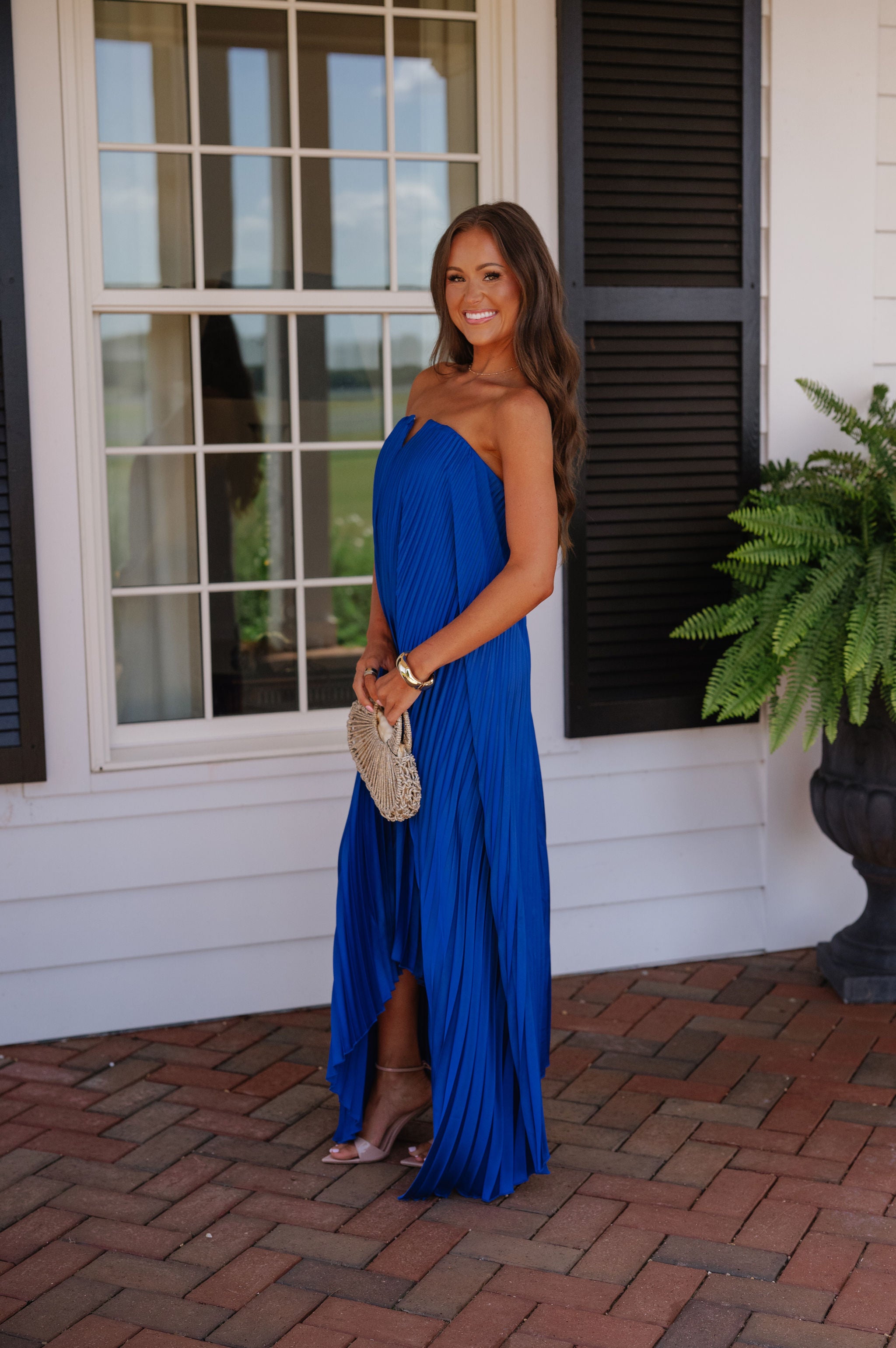 Madeline Pleated Dress-Royal Blue
