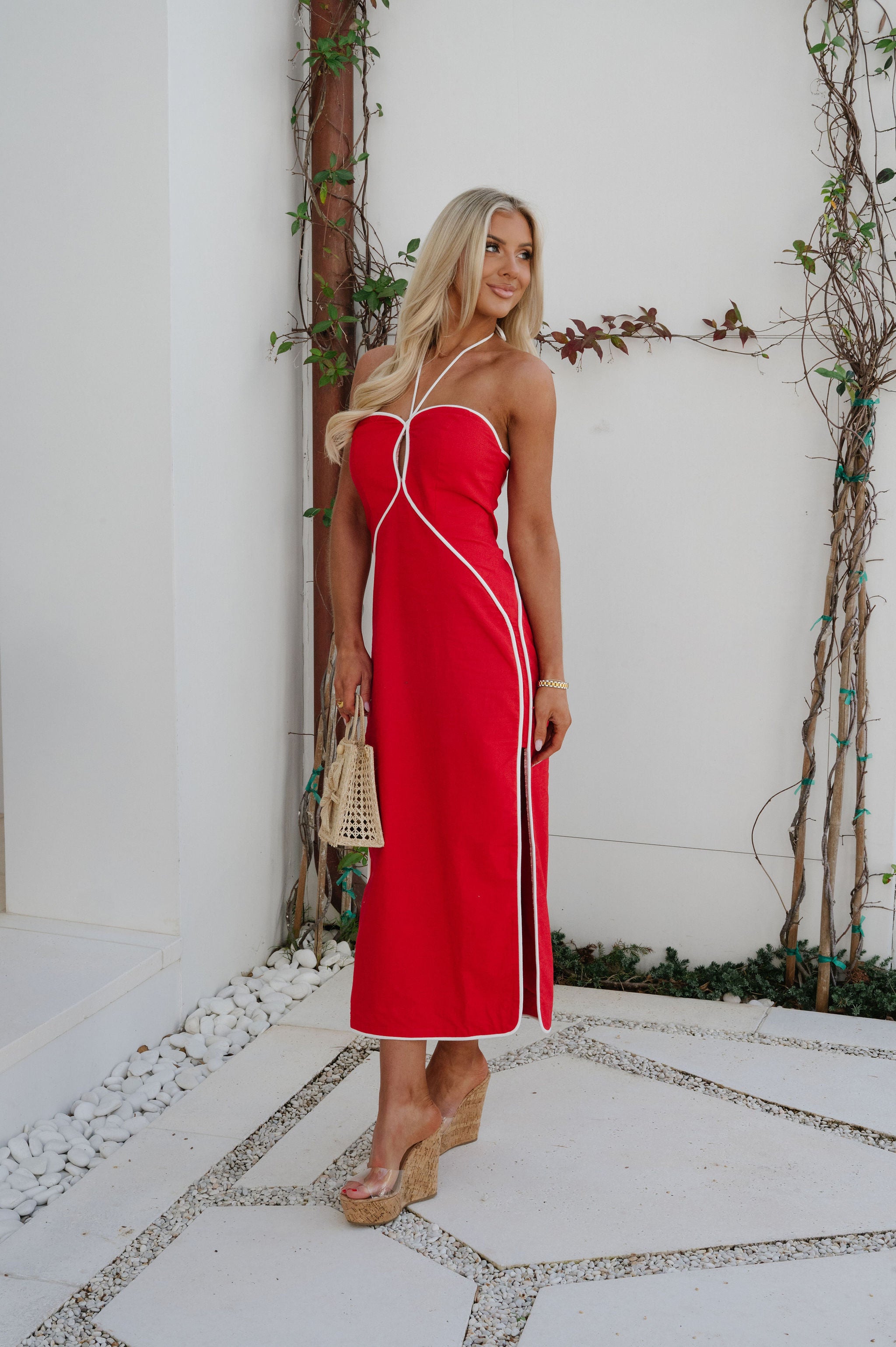 Leon Halter Midi Dress-Red