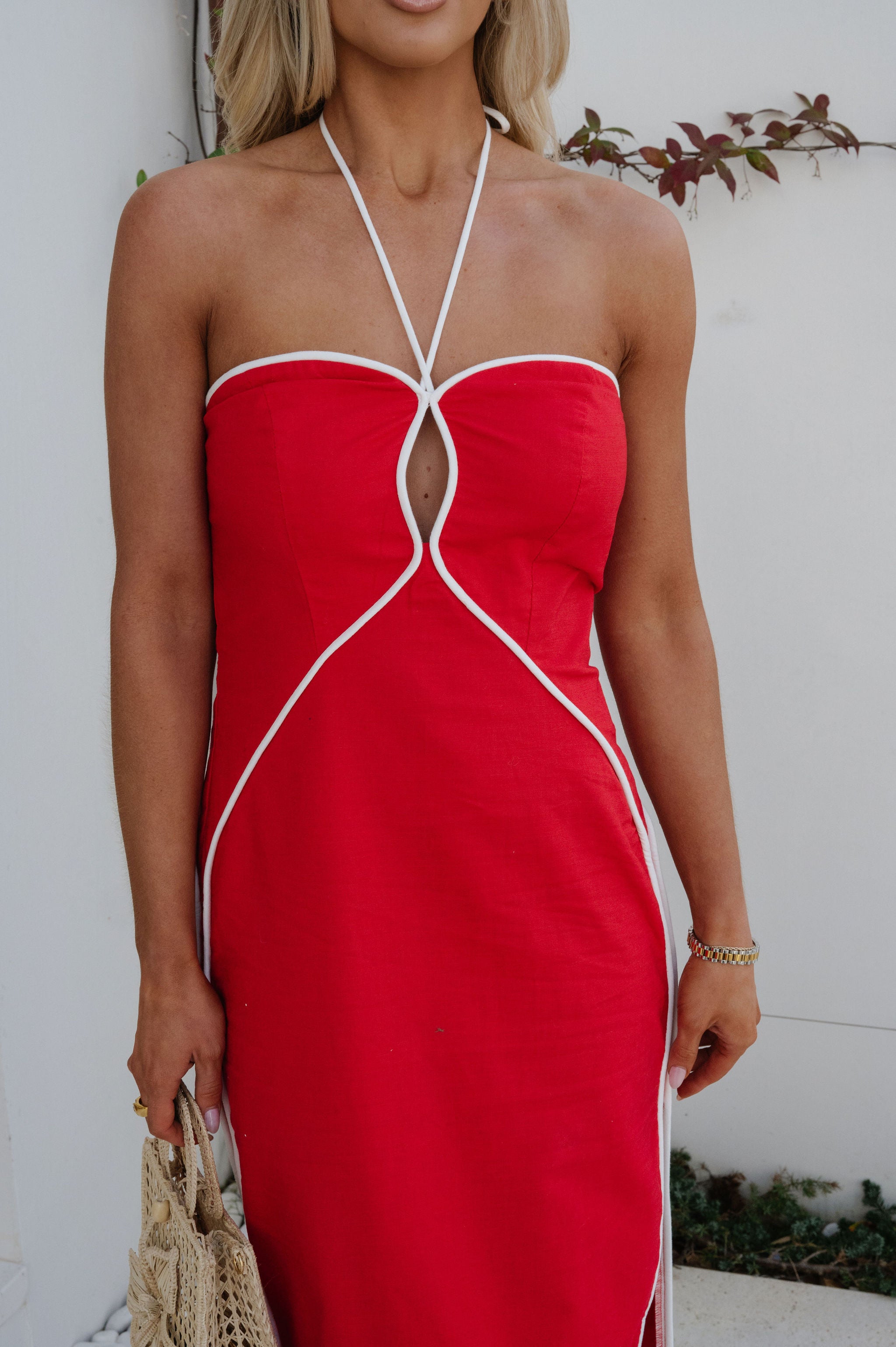 Leon Halter Midi Dress-Red