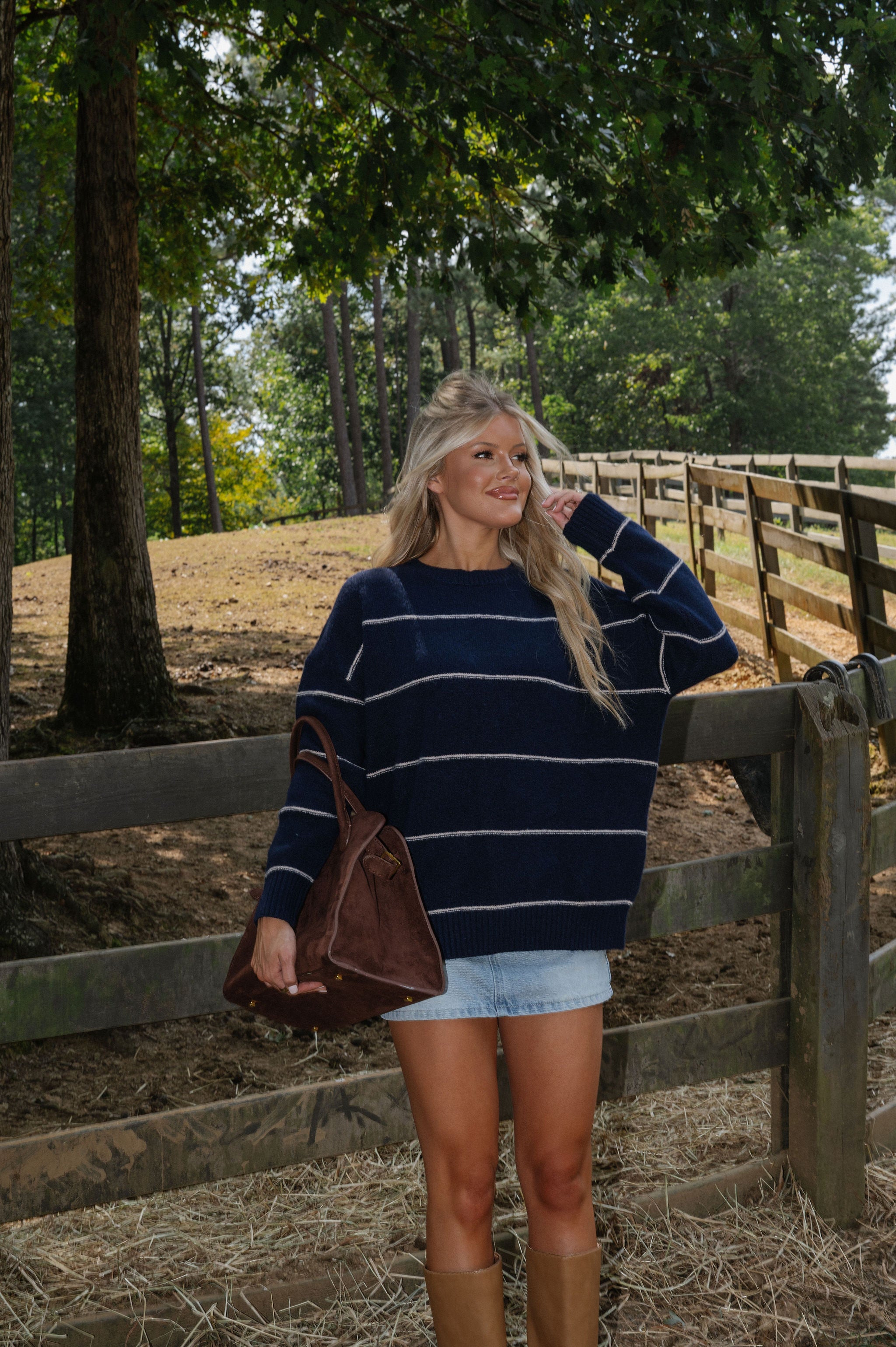 Striped Crewneck Sweater-Navy