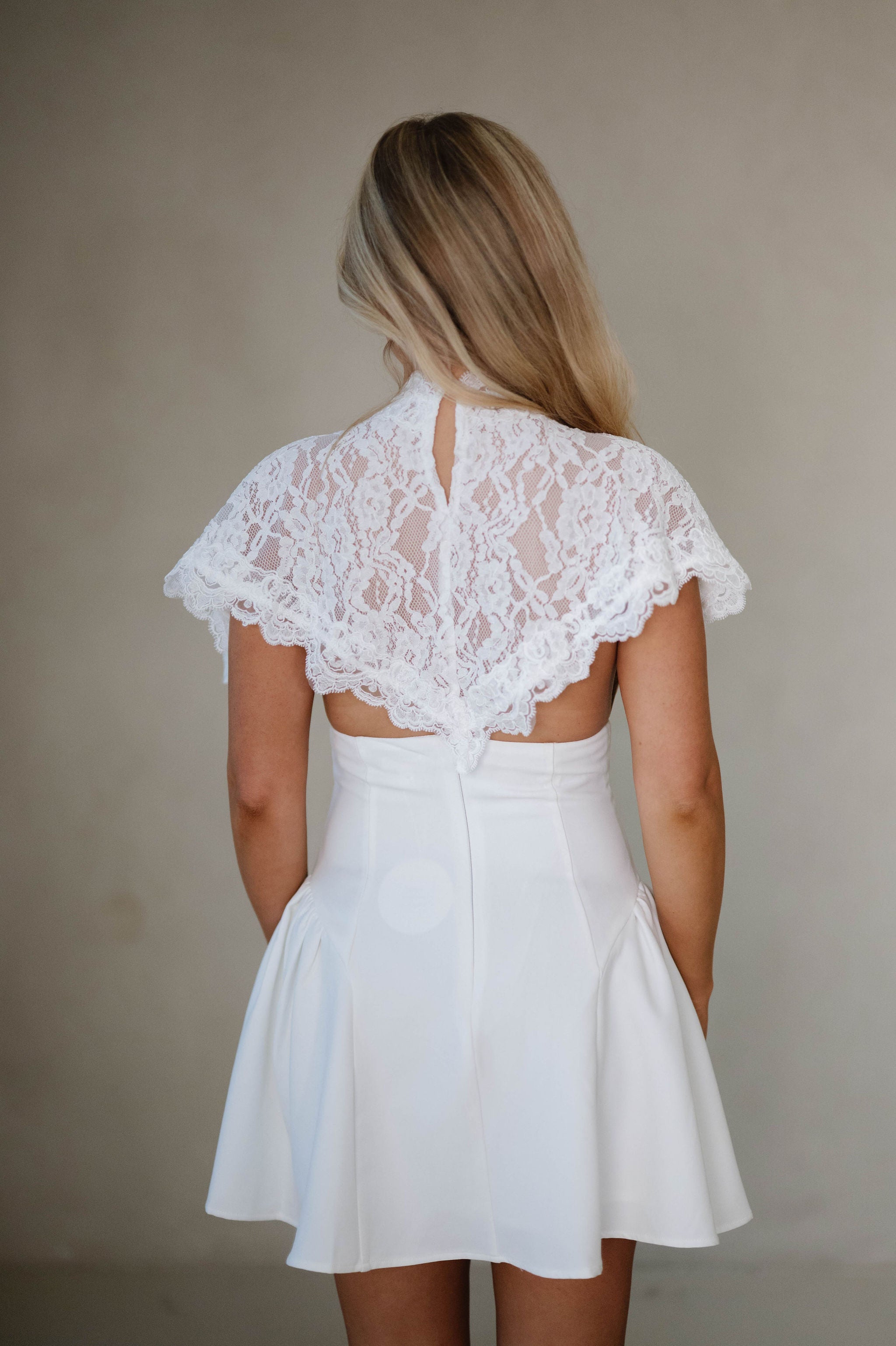 Lace Overlay Mini Dress-Off White/Nude