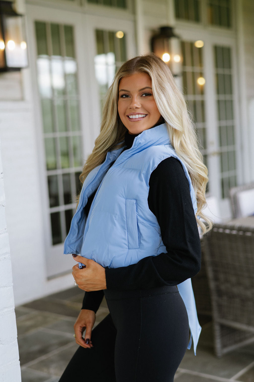 Sutton Back Bow Puffer Vest-Light Blue