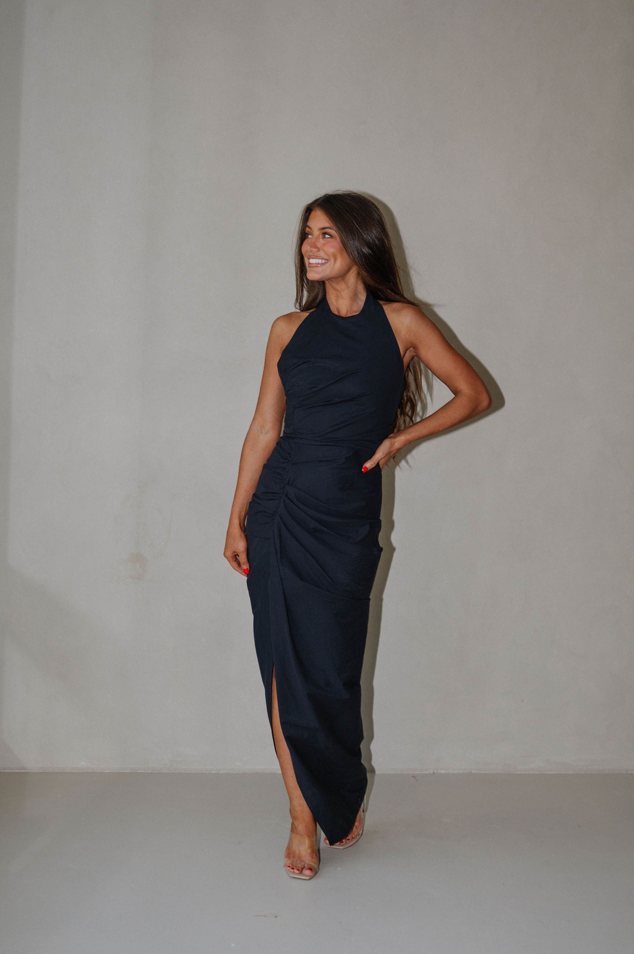 Sophia Ruched Maxi Dress-Navy