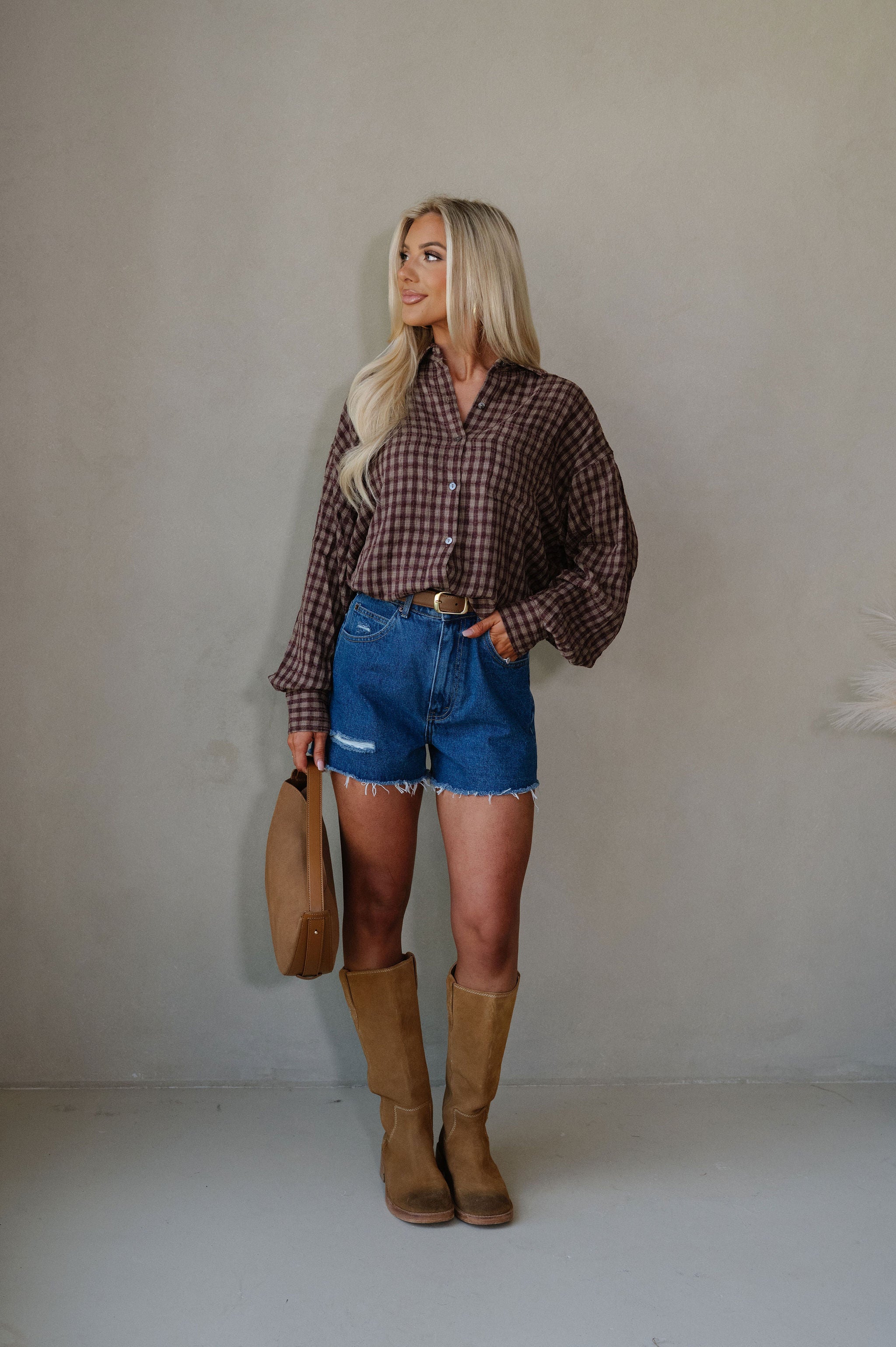 Mia Checkered Top-Brown