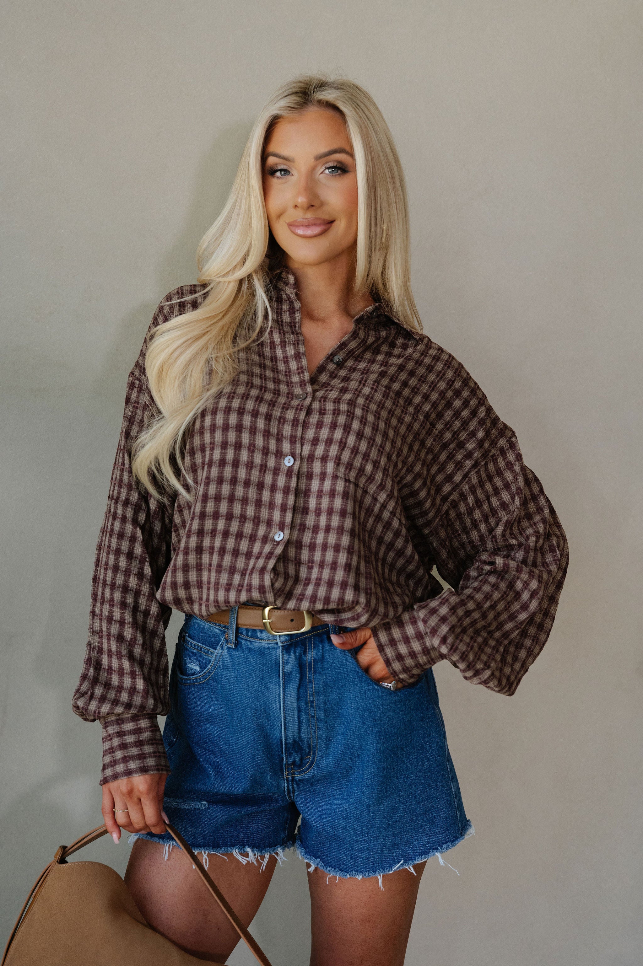 Mia Checkered Top-Brown