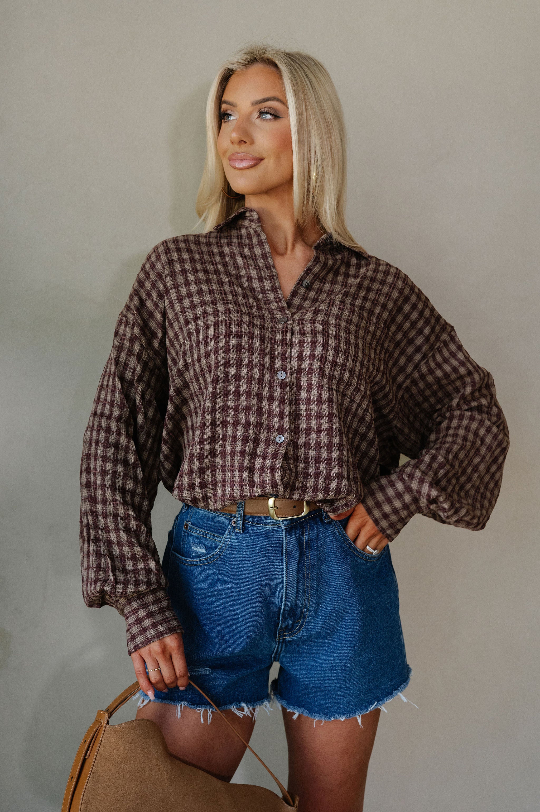 Mia Checkered Top-Brown