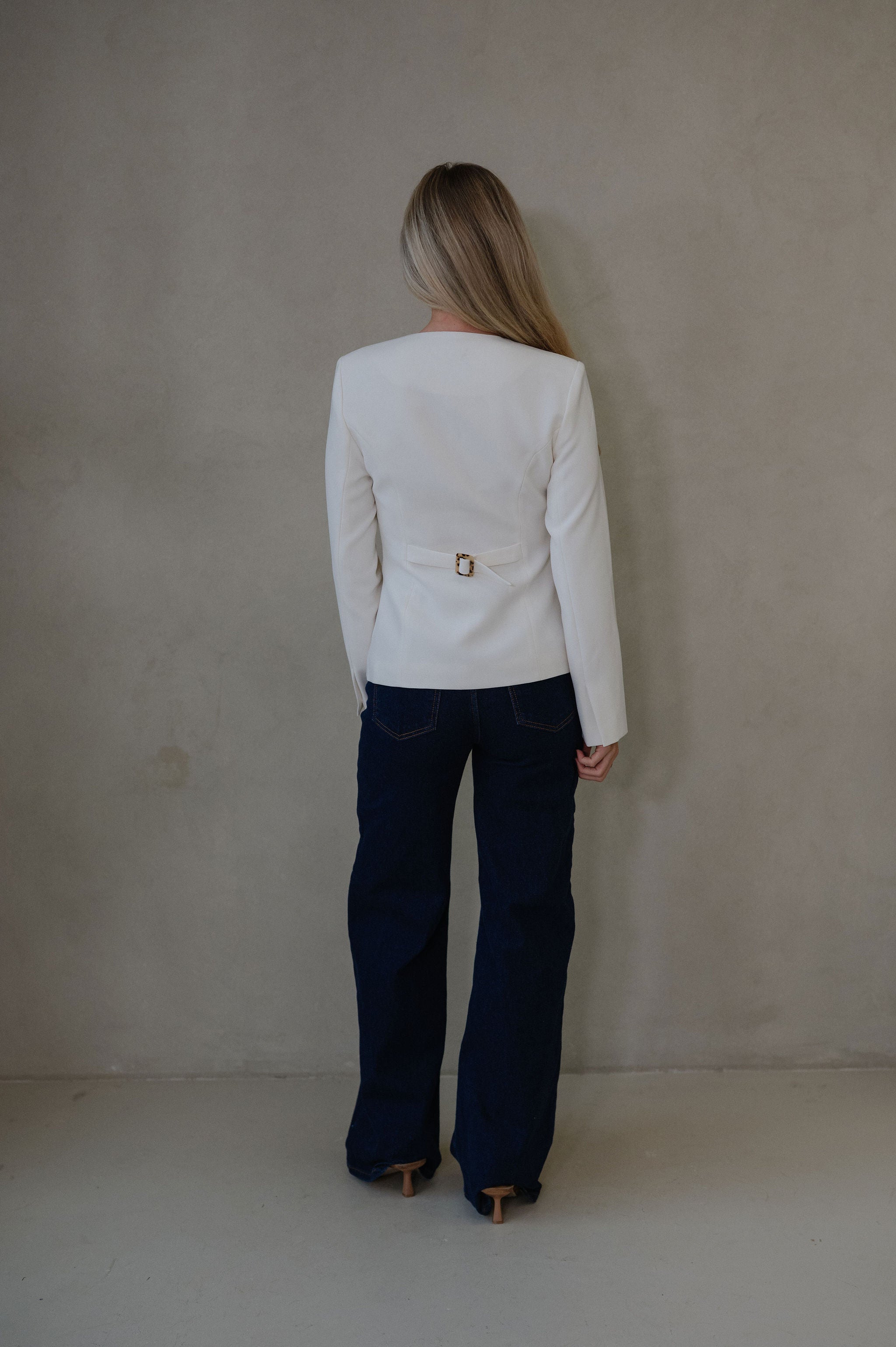 Jill Crew Neck Blazer Top-Ivory