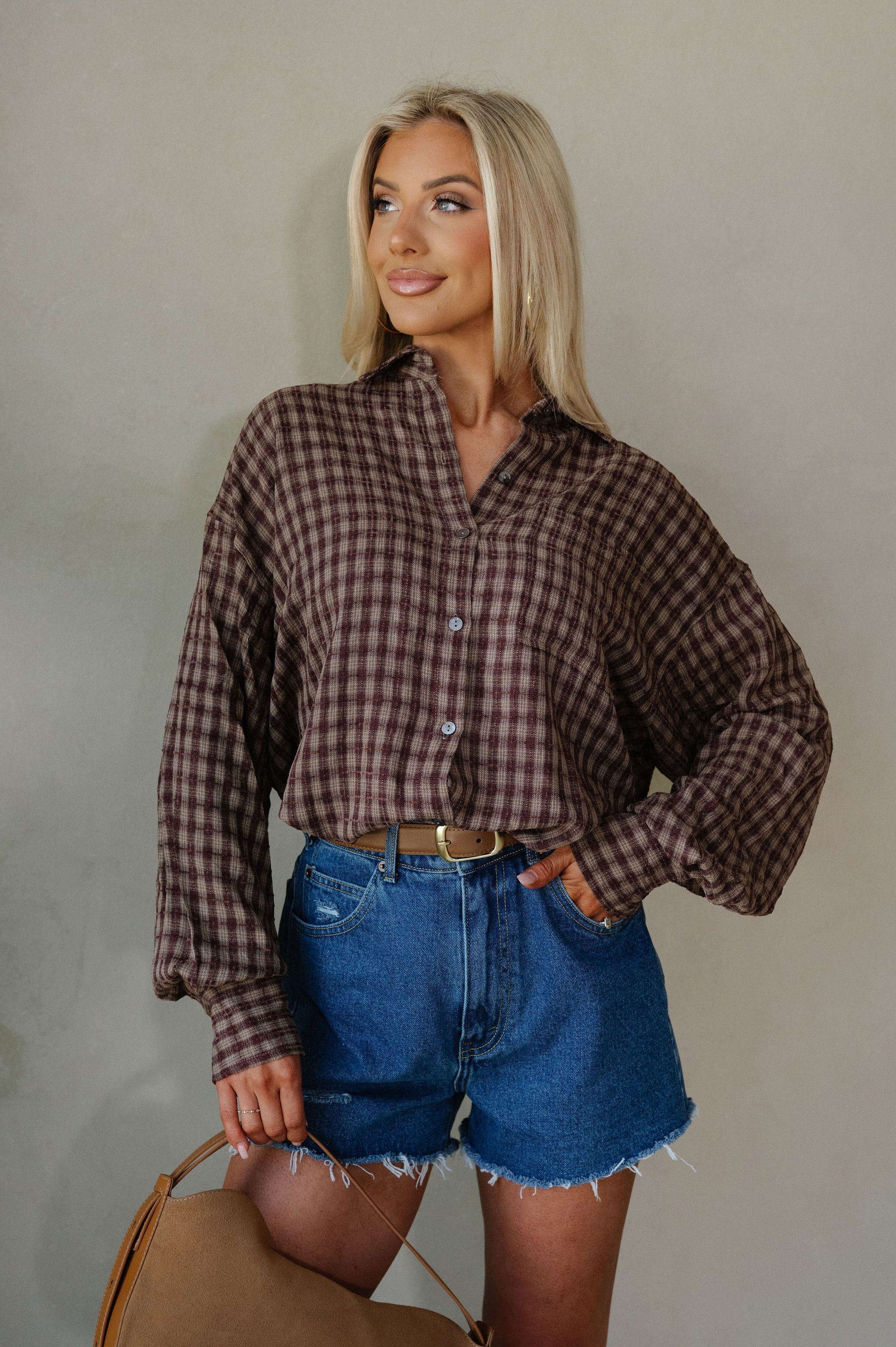 Mia Checkered Top-Brown