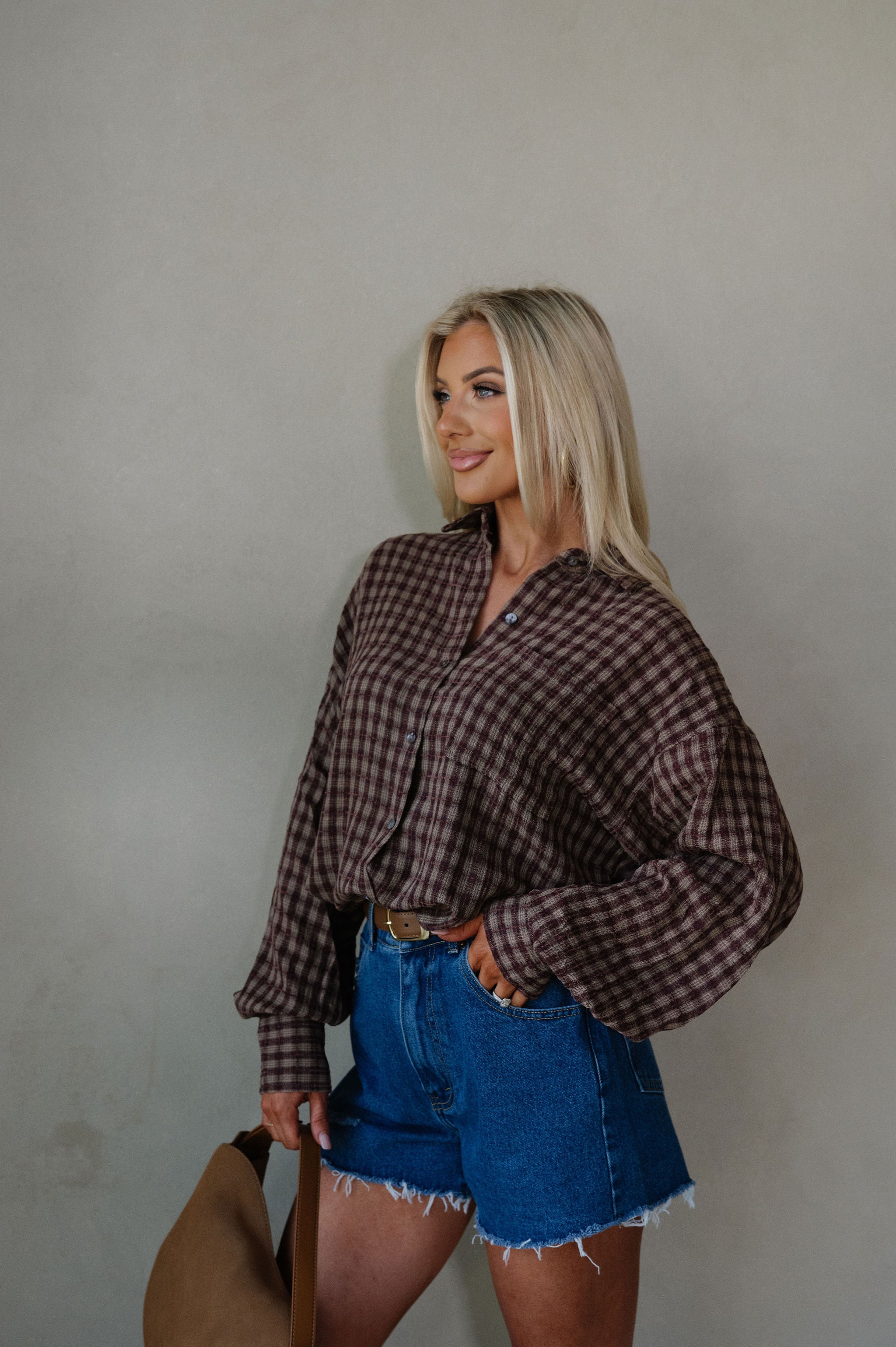 Mia Checkered Top-Brown