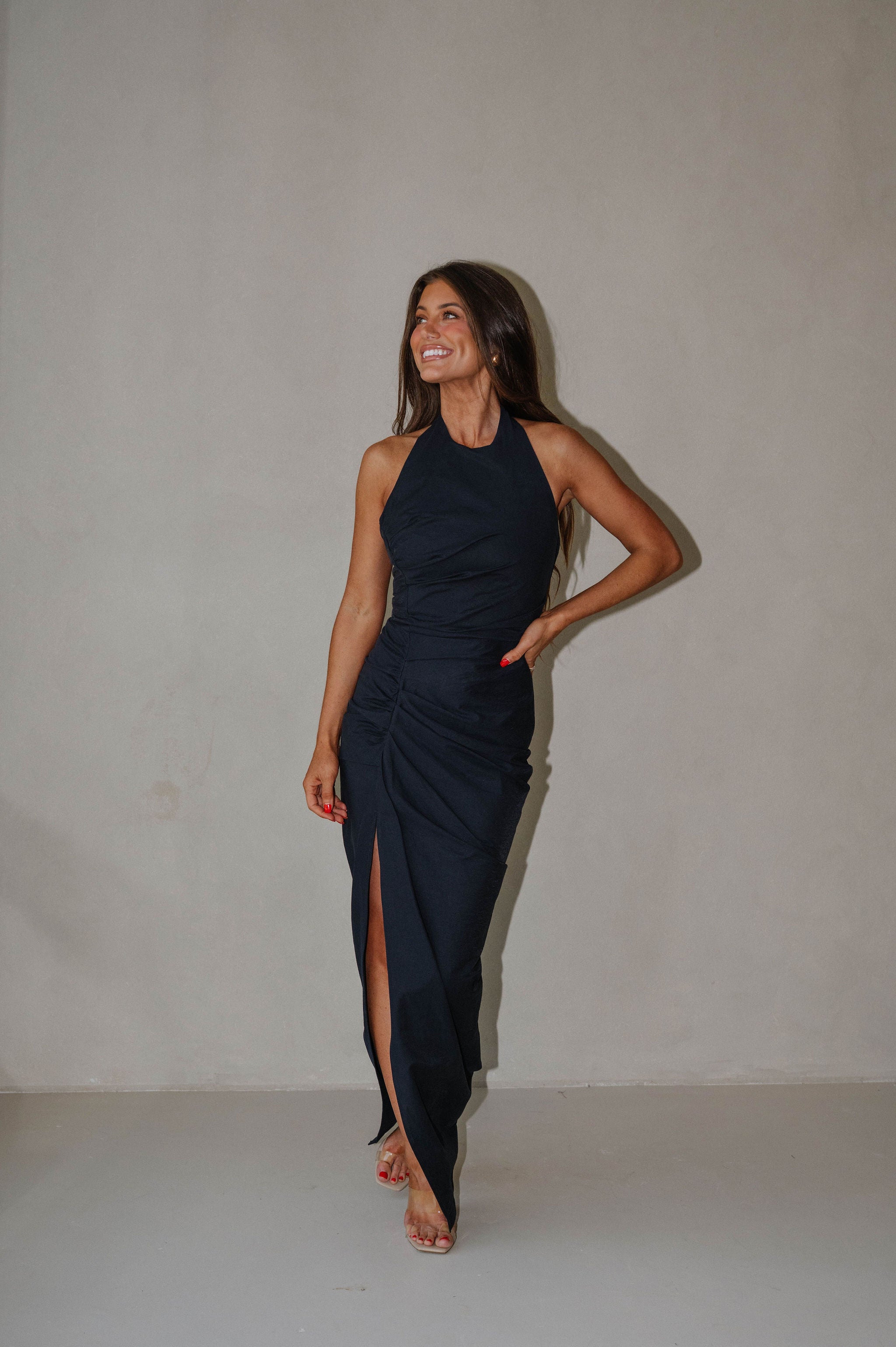 Sophia Ruched Maxi Dress-Navy
