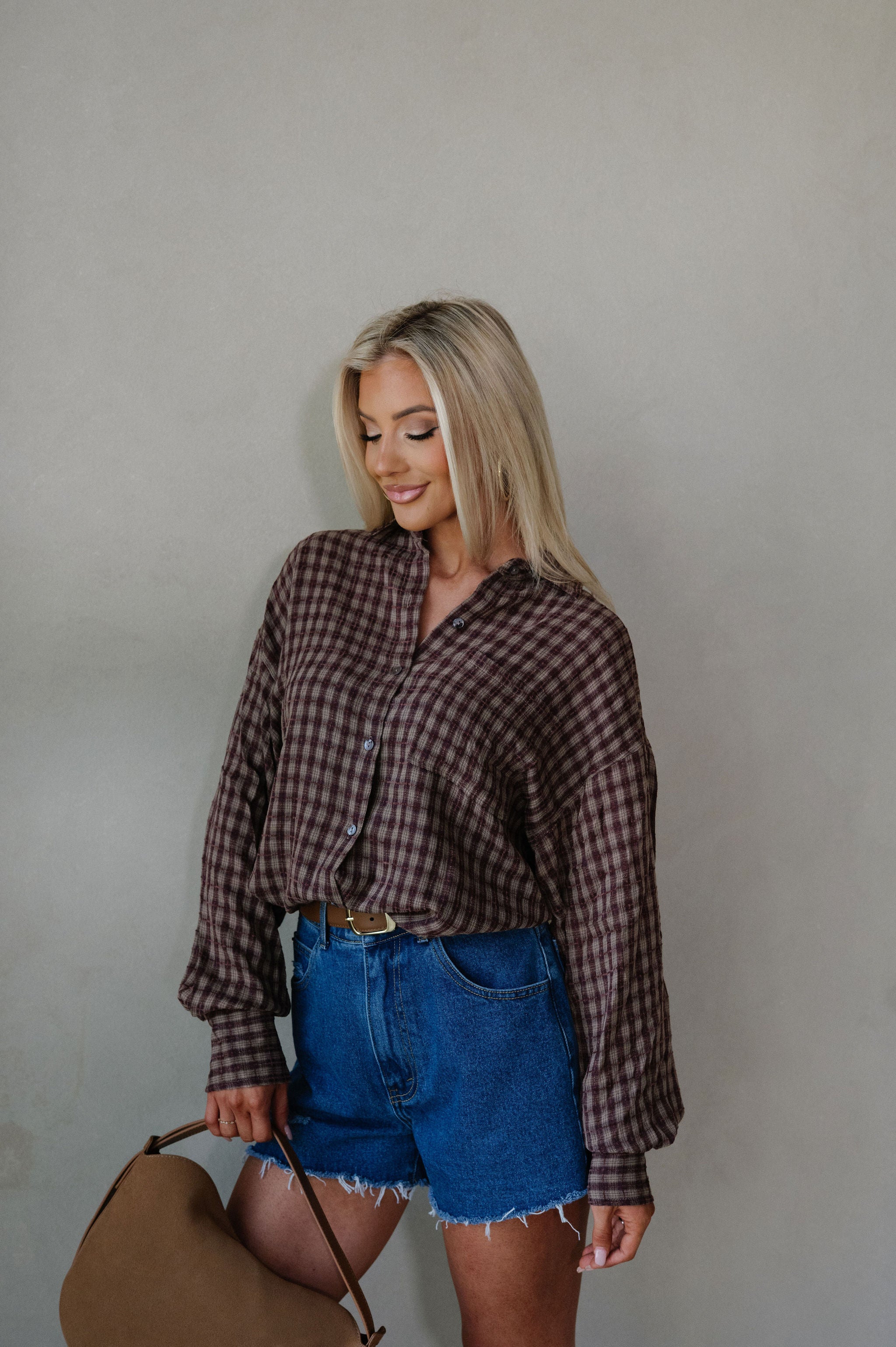Mia Checkered Top-Brown