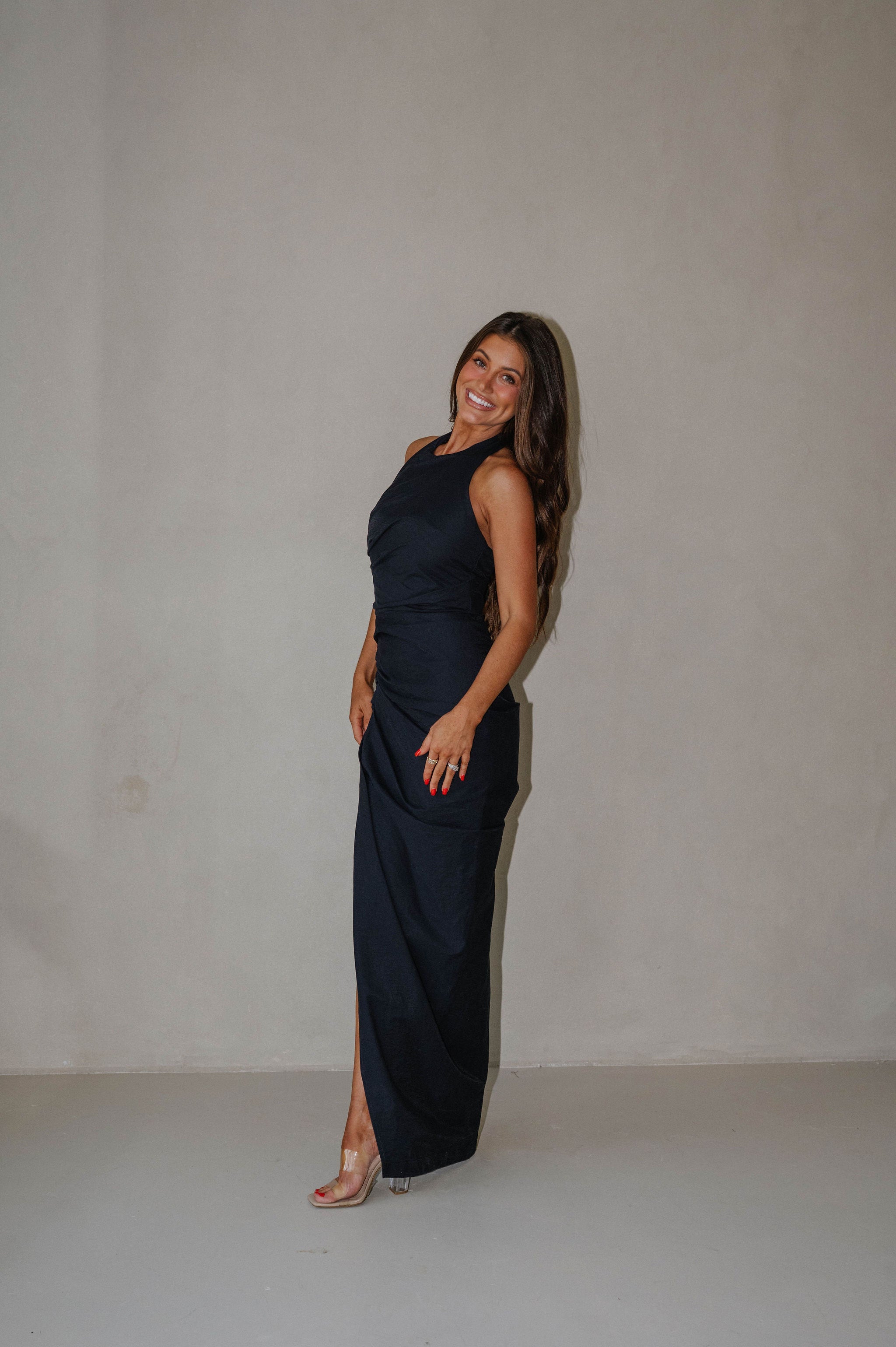 Sophia Ruched Maxi Dress-Navy