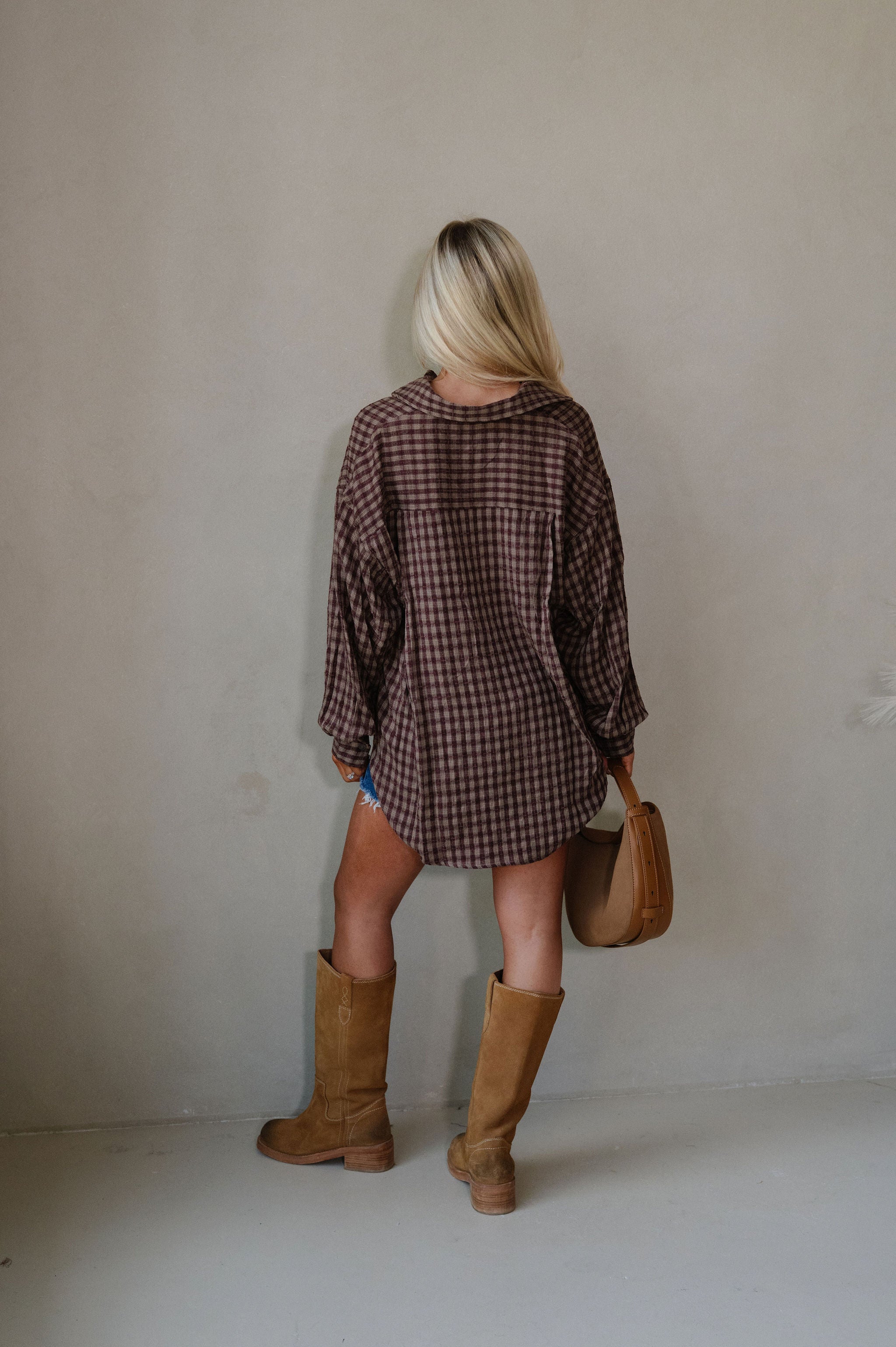 Mia Checkered Top-Brown