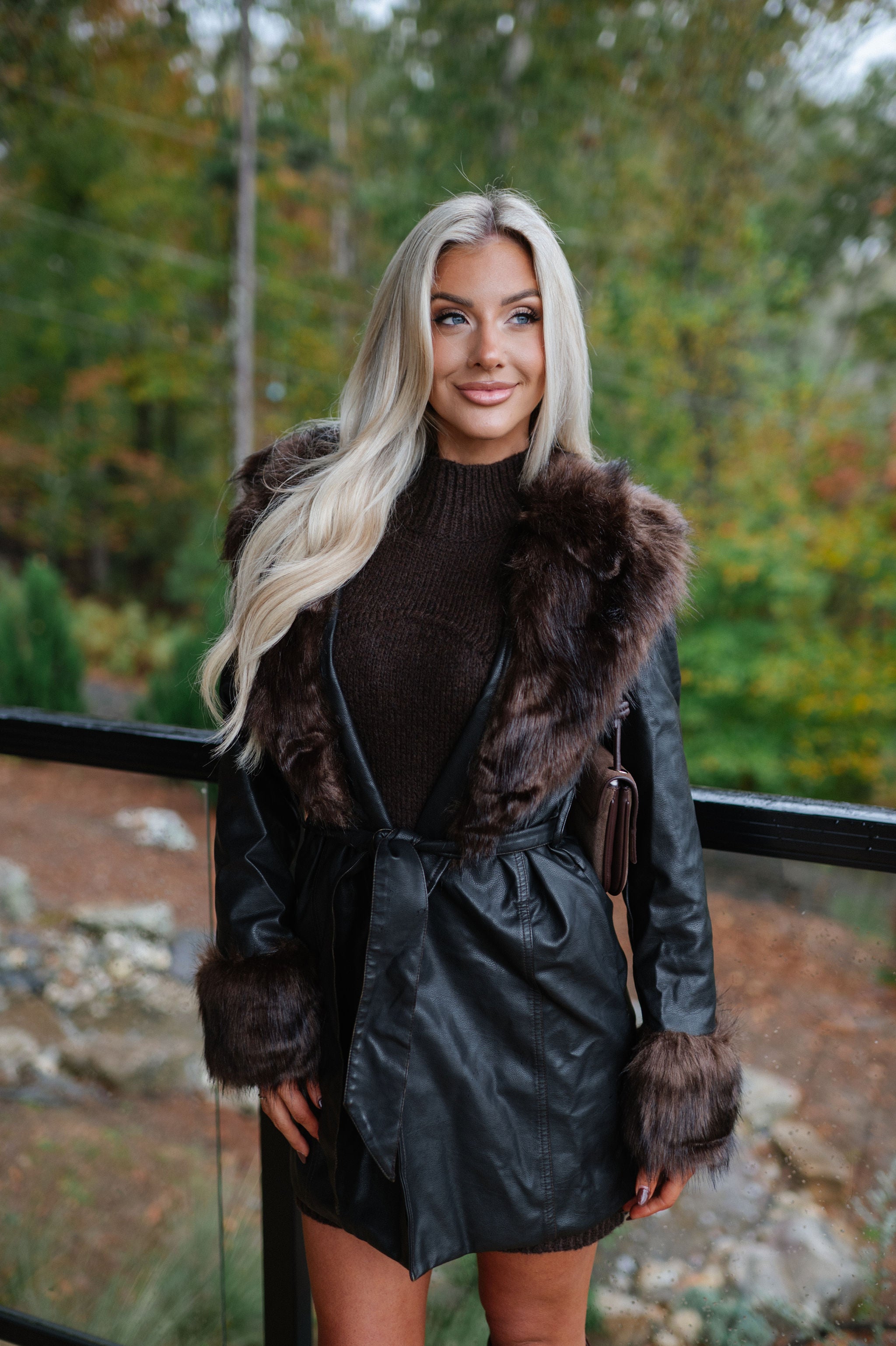 Ester Leather Fur Coat-Dark Brown