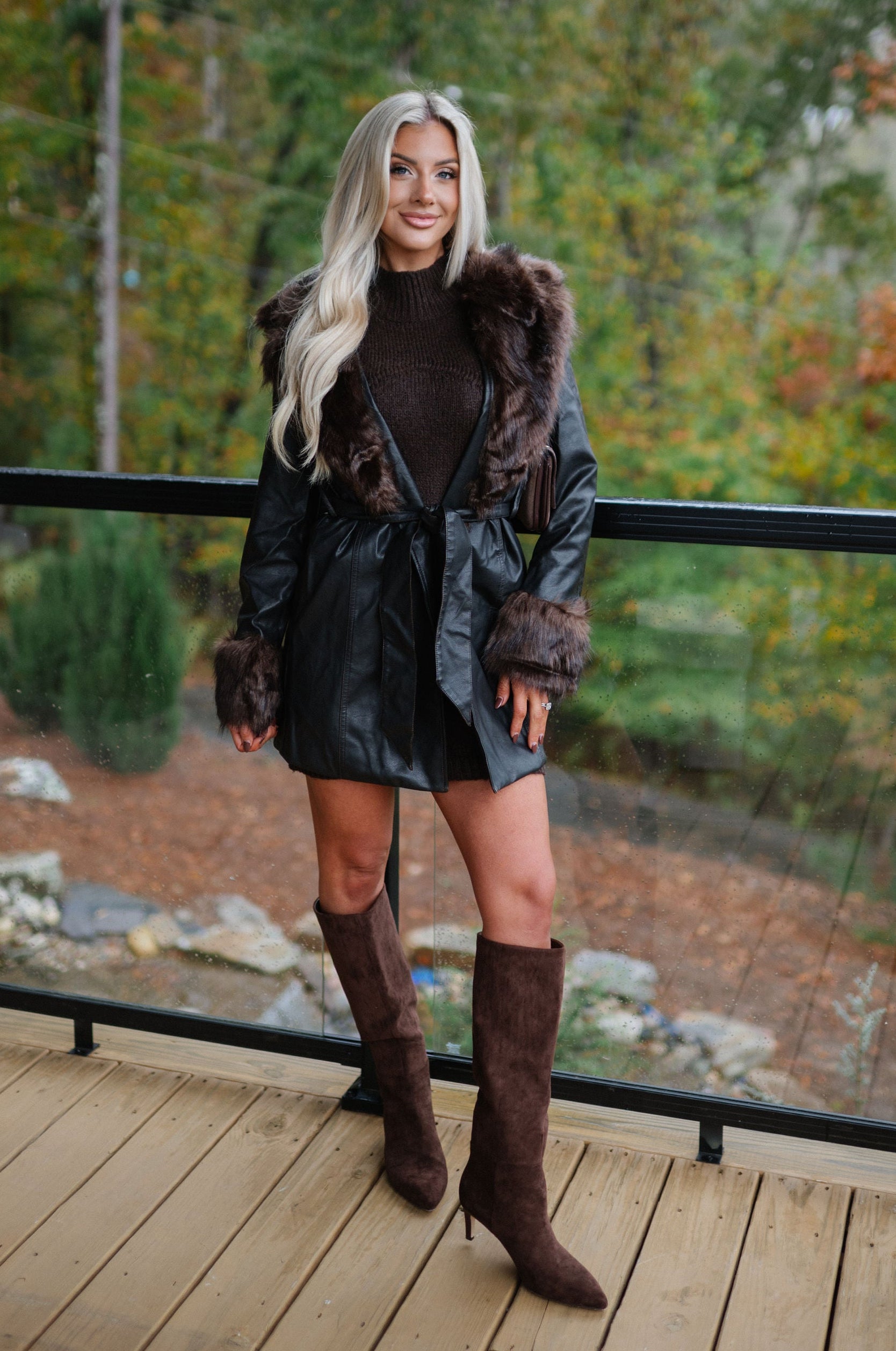 Ester Leather Fur Coat-Dark Brown