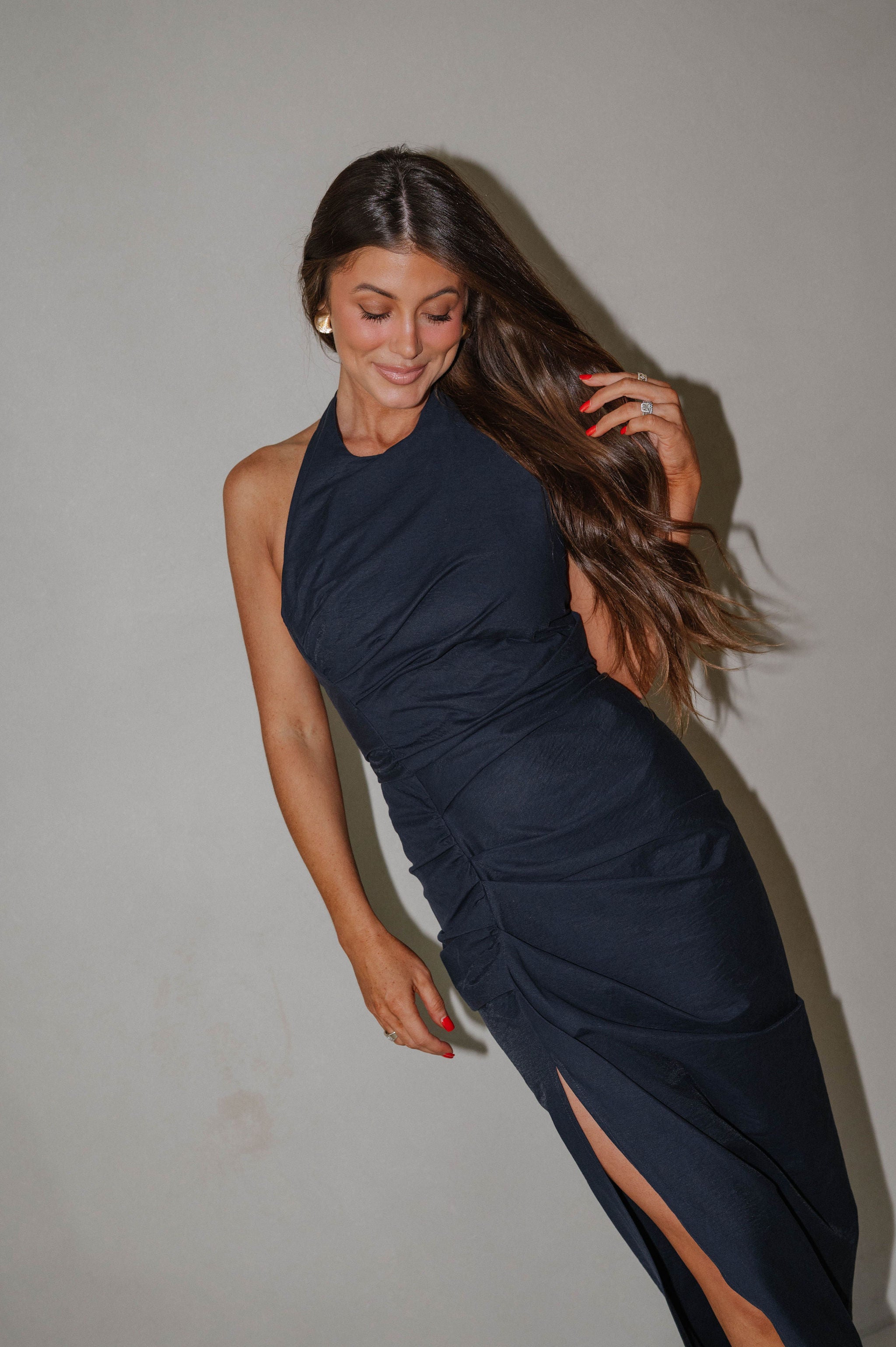 Sophia Ruched Maxi Dress-Navy