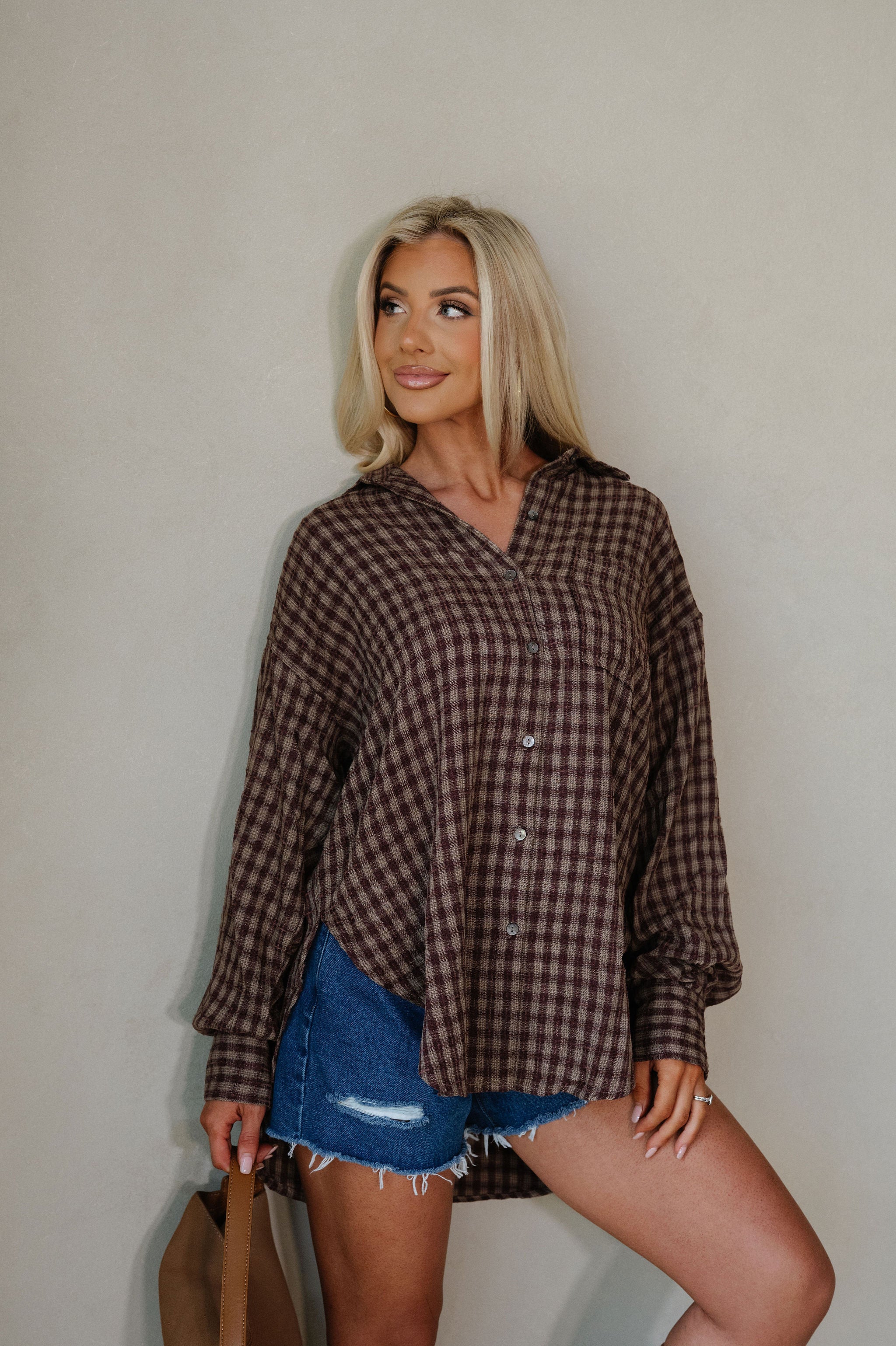 Mia Checkered Top-Brown