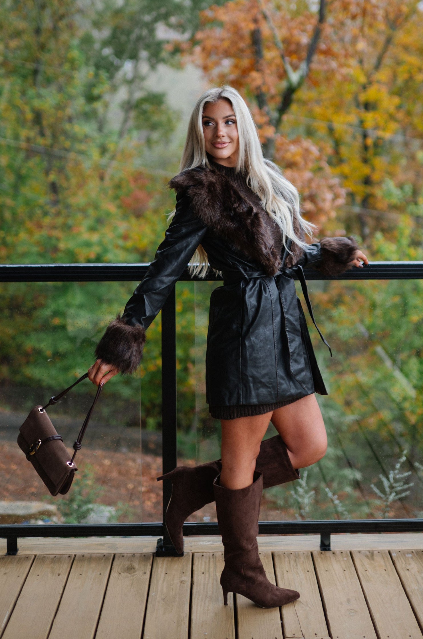 Ester Leather Fur Coat-Dark Brown