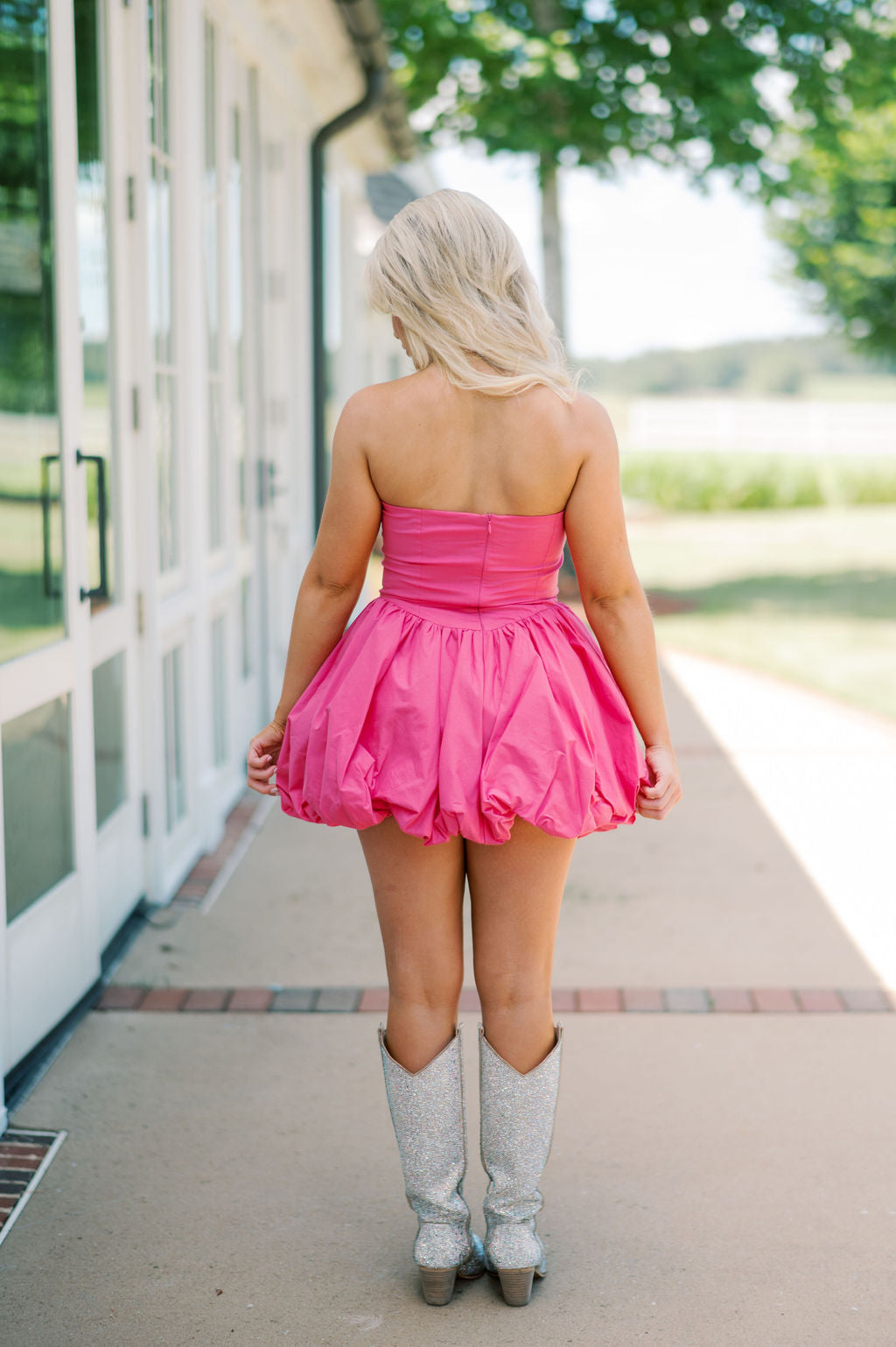 Emmett Srapless Bubble Dress-Hot Pink