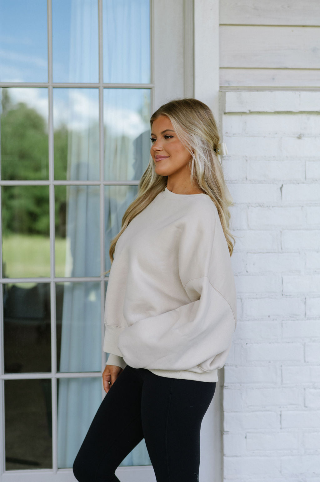 Reversible Stone Wash Fleece Sweatshirt-Natural