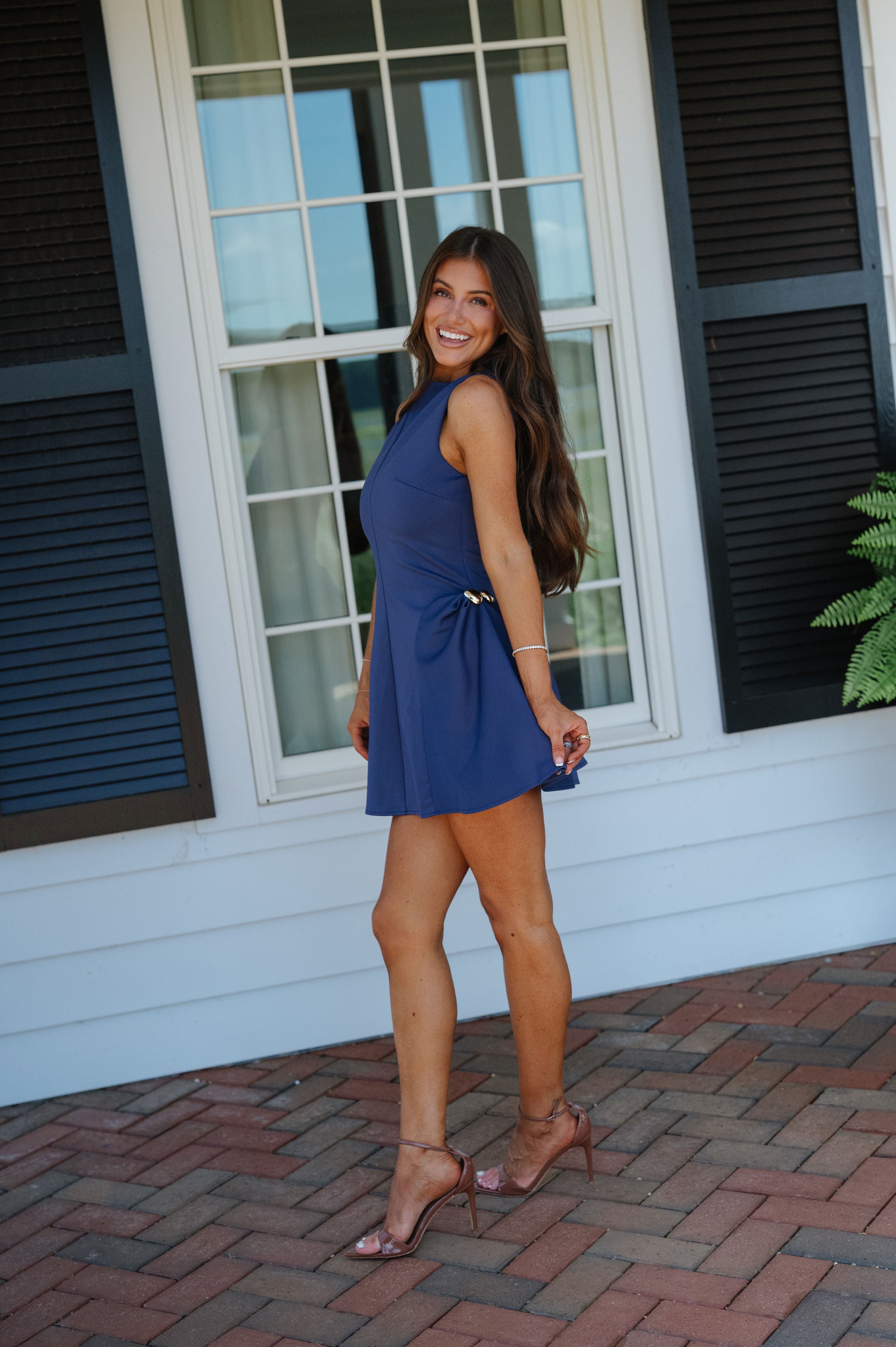 Margo Gold Detail Mini Dress-Navy