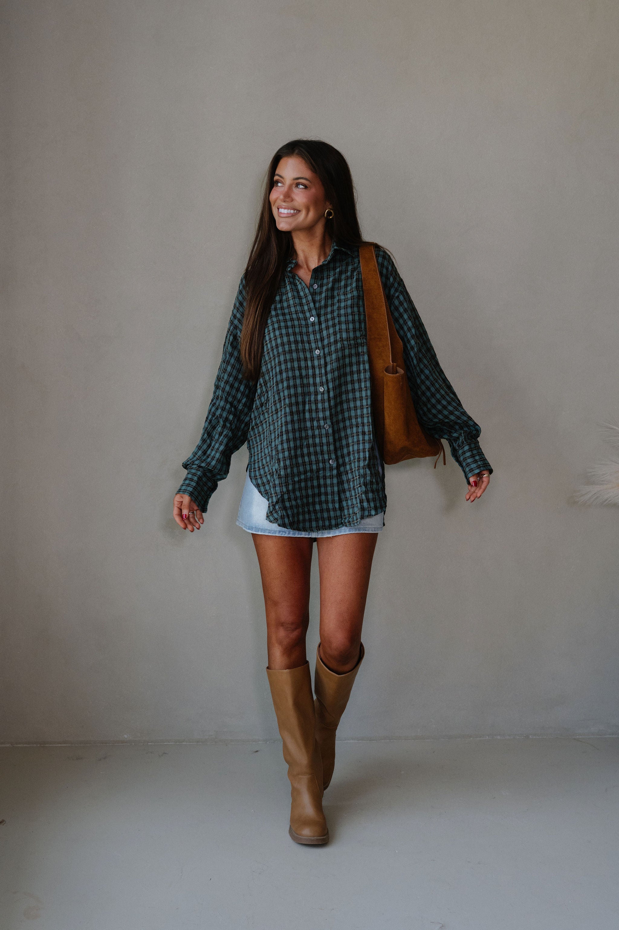 Mia Checkered Top-Teal