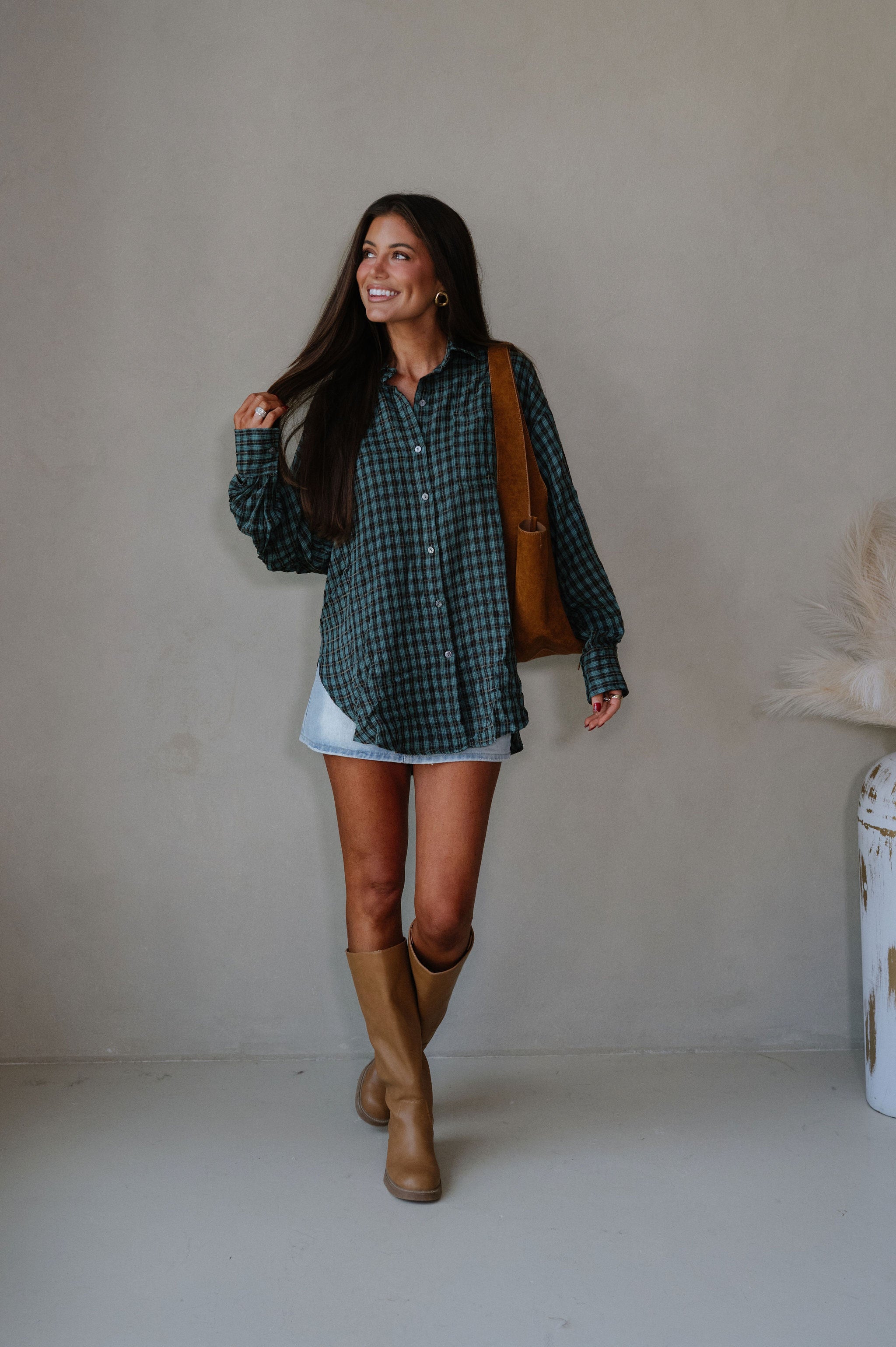 Mia Checkered Top-Teal