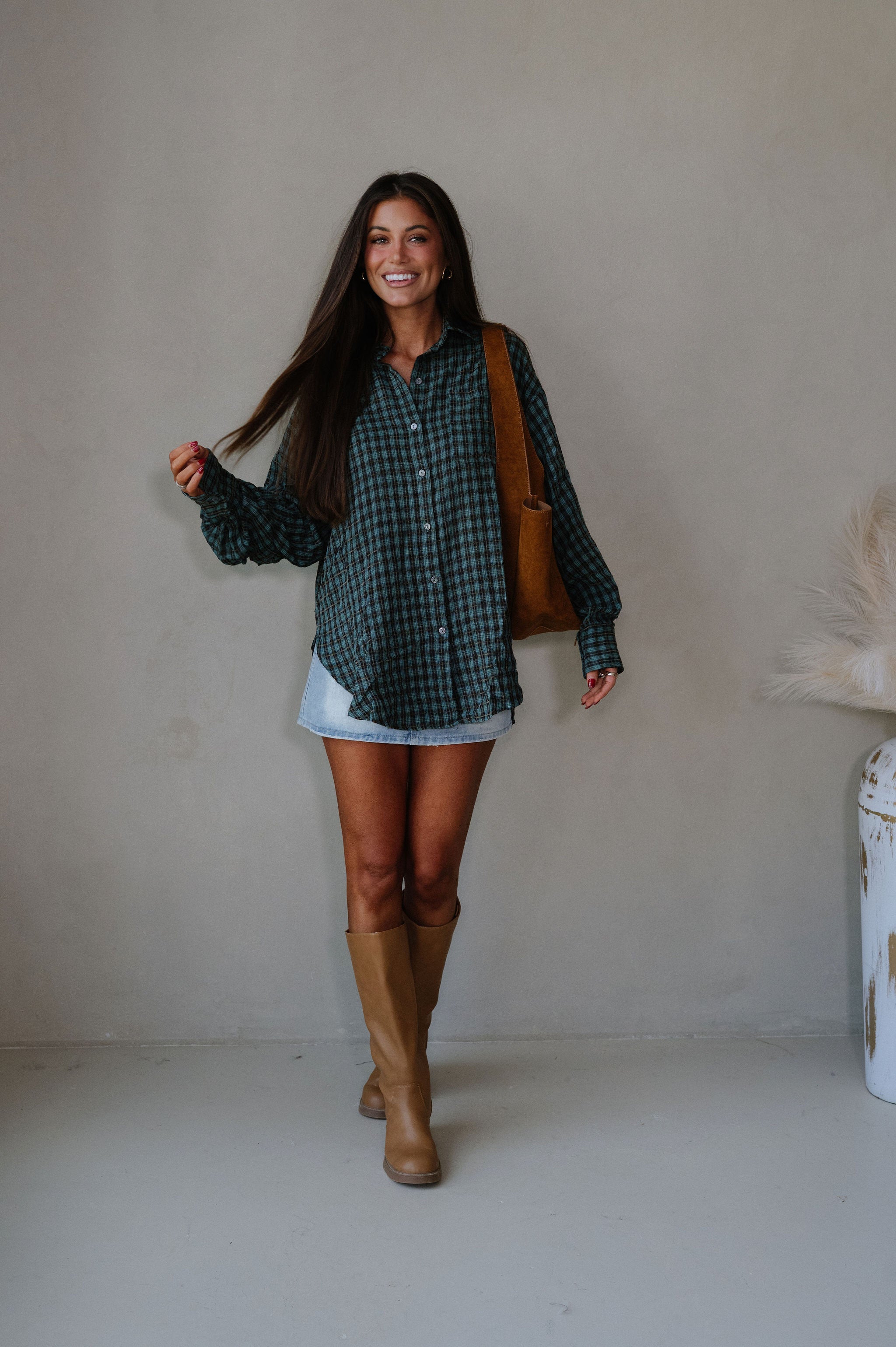 Mia Checkered Top-Teal