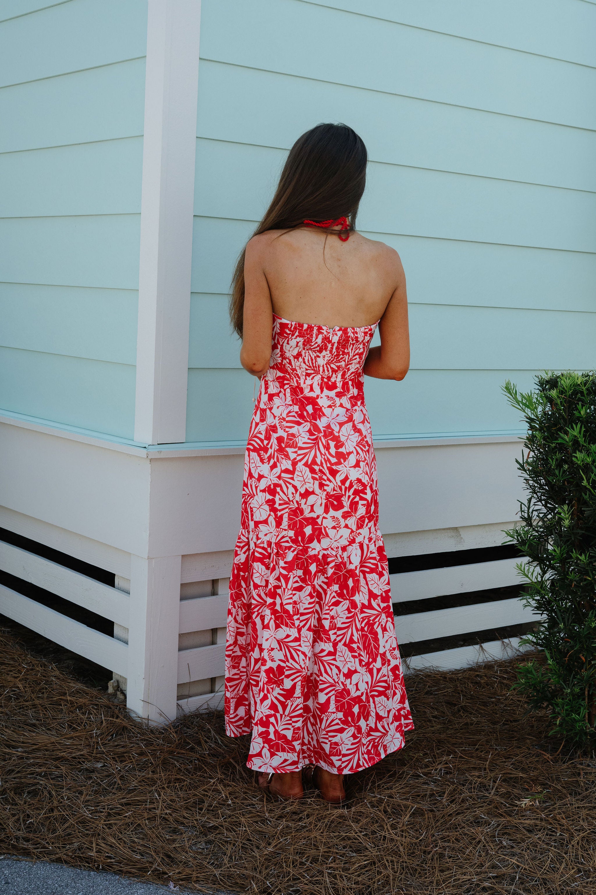 Poppy Tropical Maxi Dress-Red/White