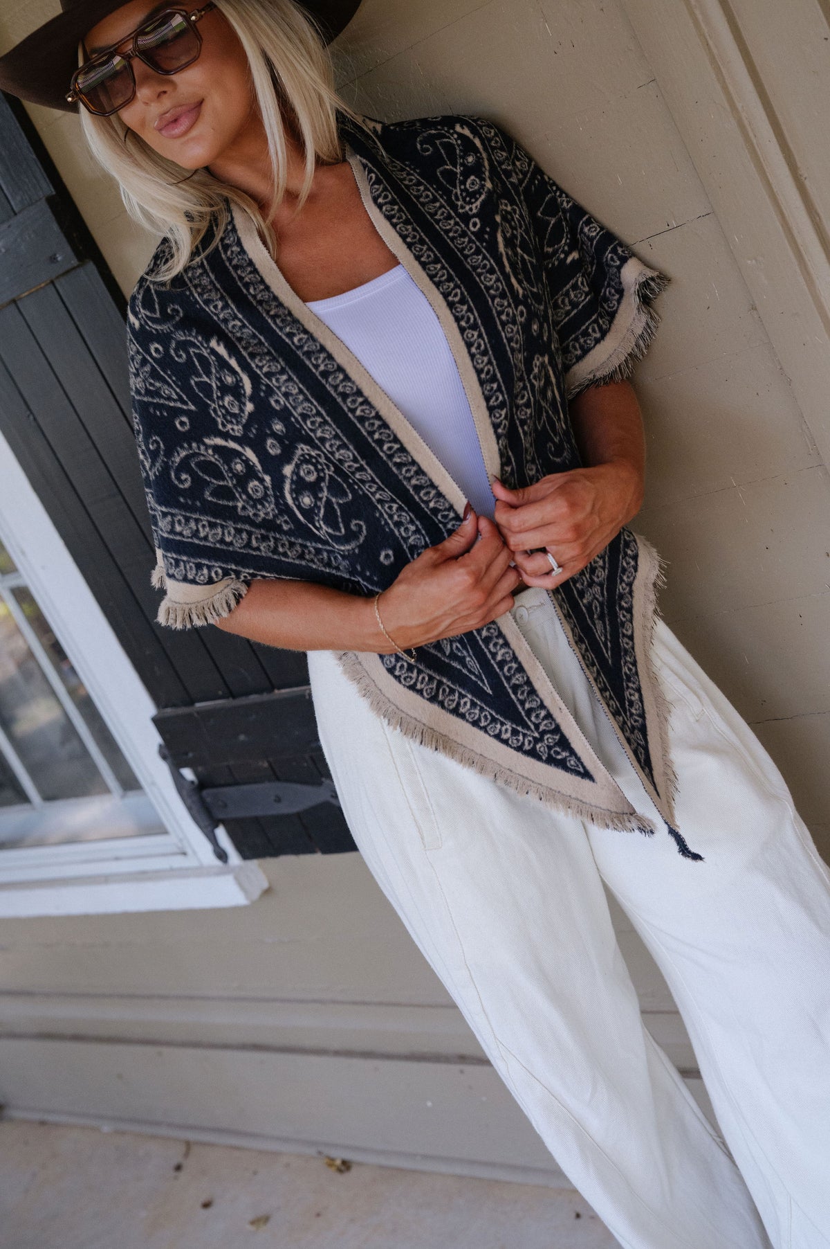 Lennon Fringe Scarf-Navy