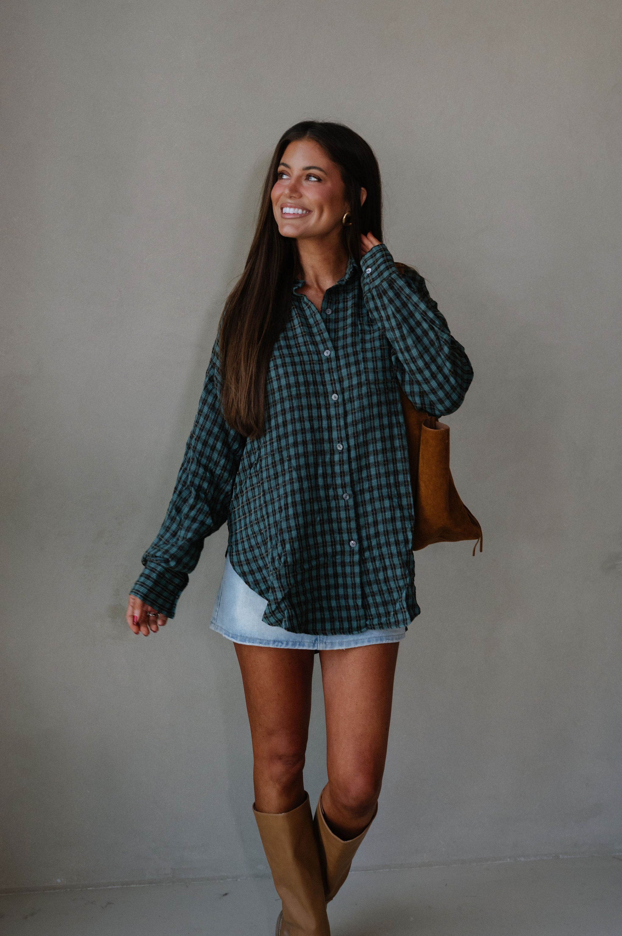 Mia Checkered Top-Teal