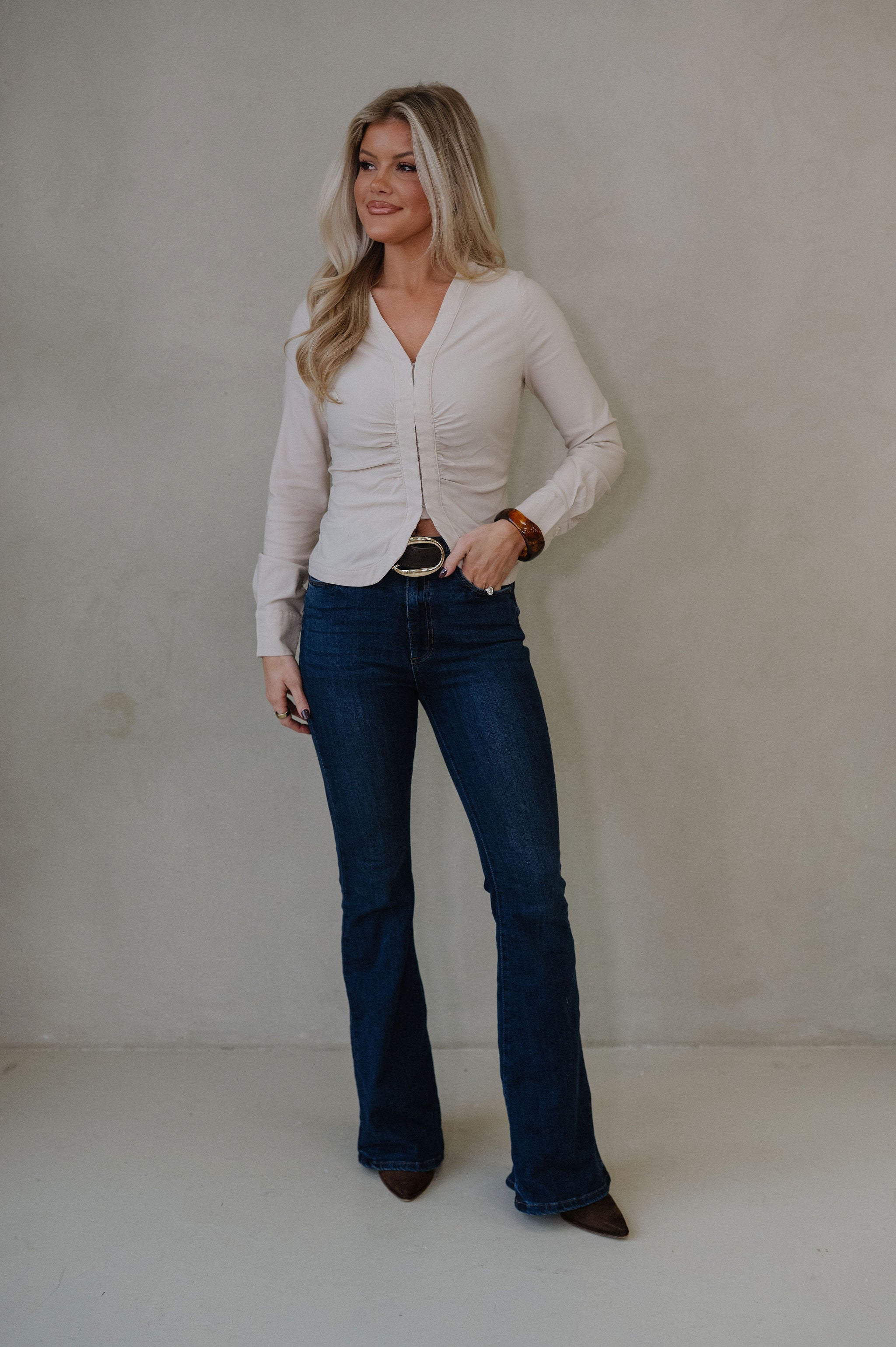 Charlotte Shirred Top-Ecru