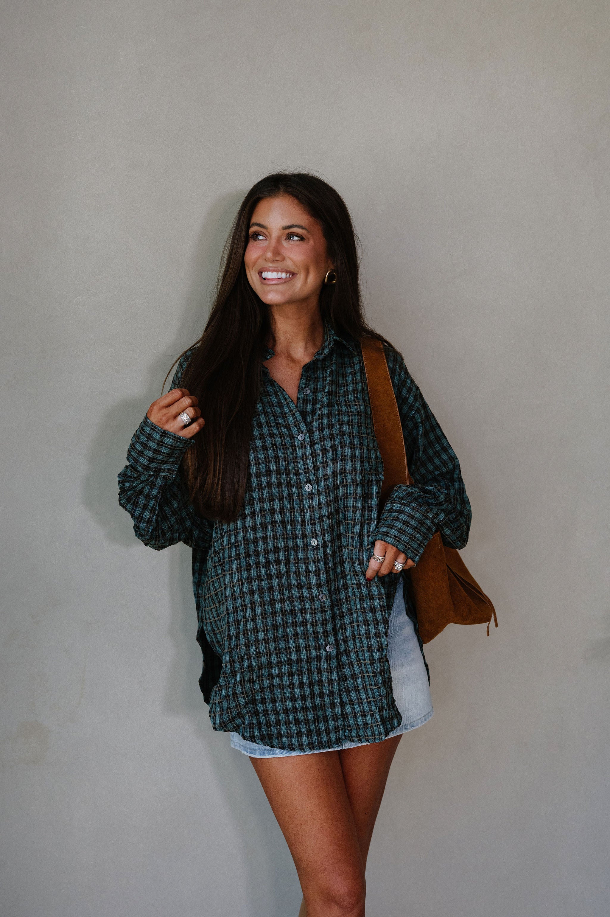 Mia Checkered Top-Teal