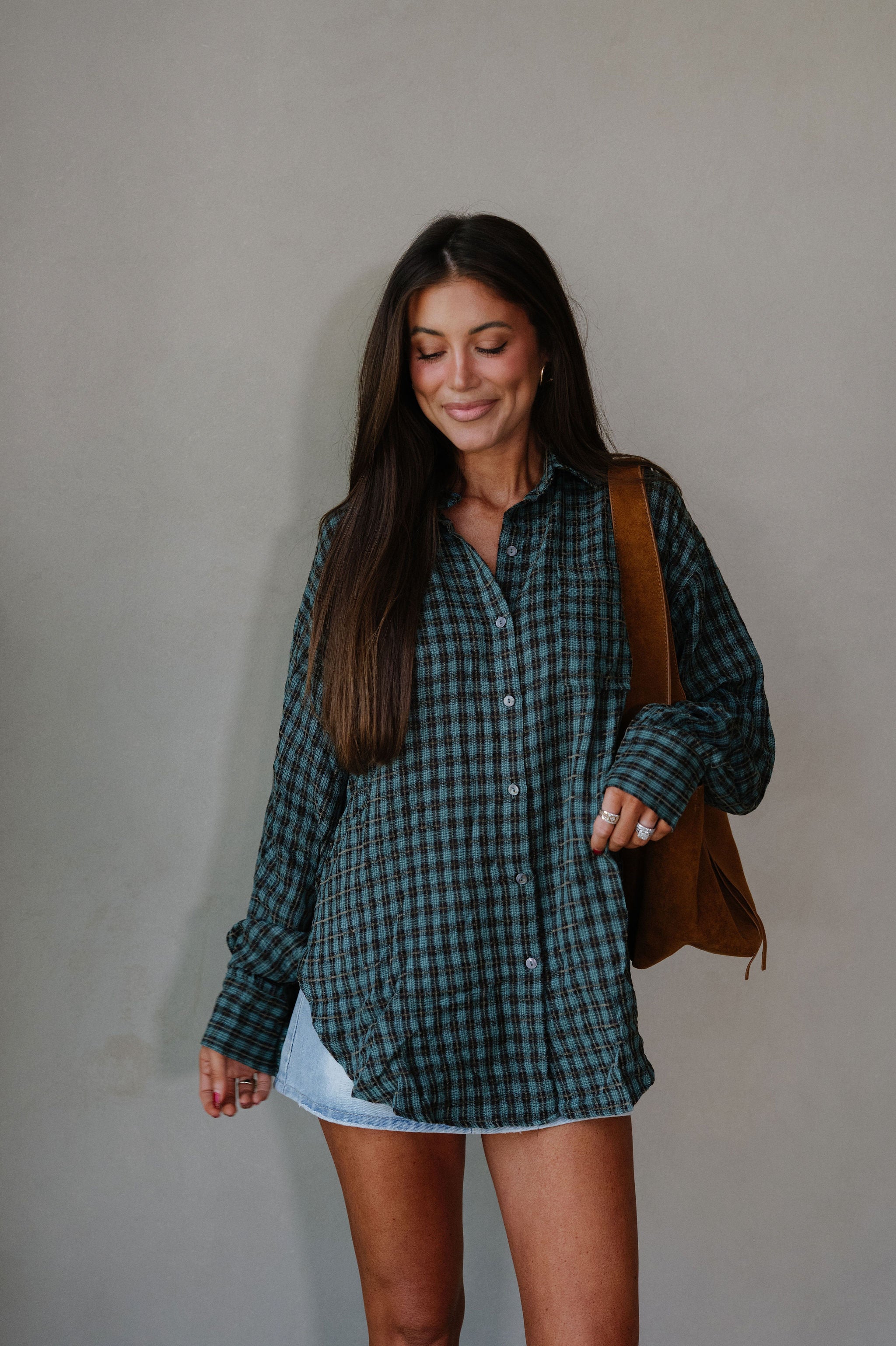 Mia Checkered Top-Teal