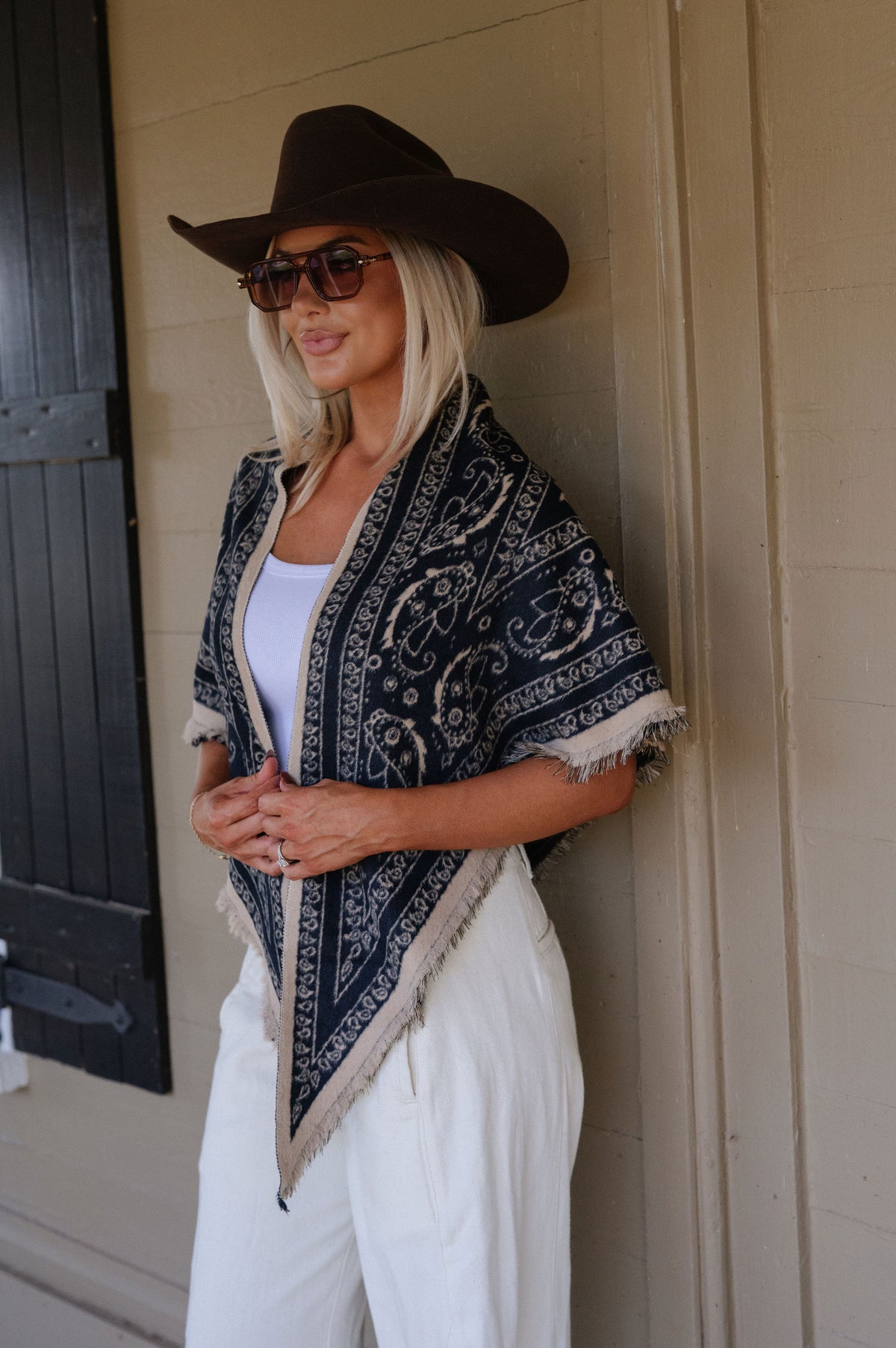 Lennon Fringe Scarf-Navy