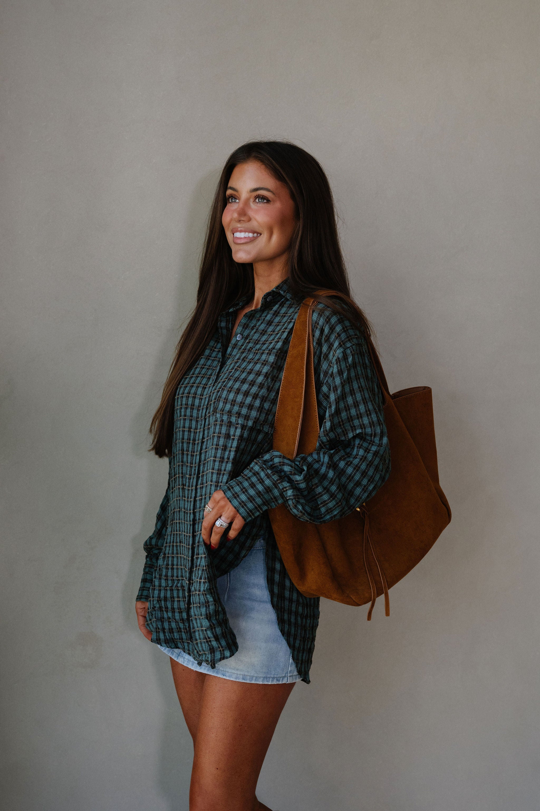 Mia Checkered Top-Teal