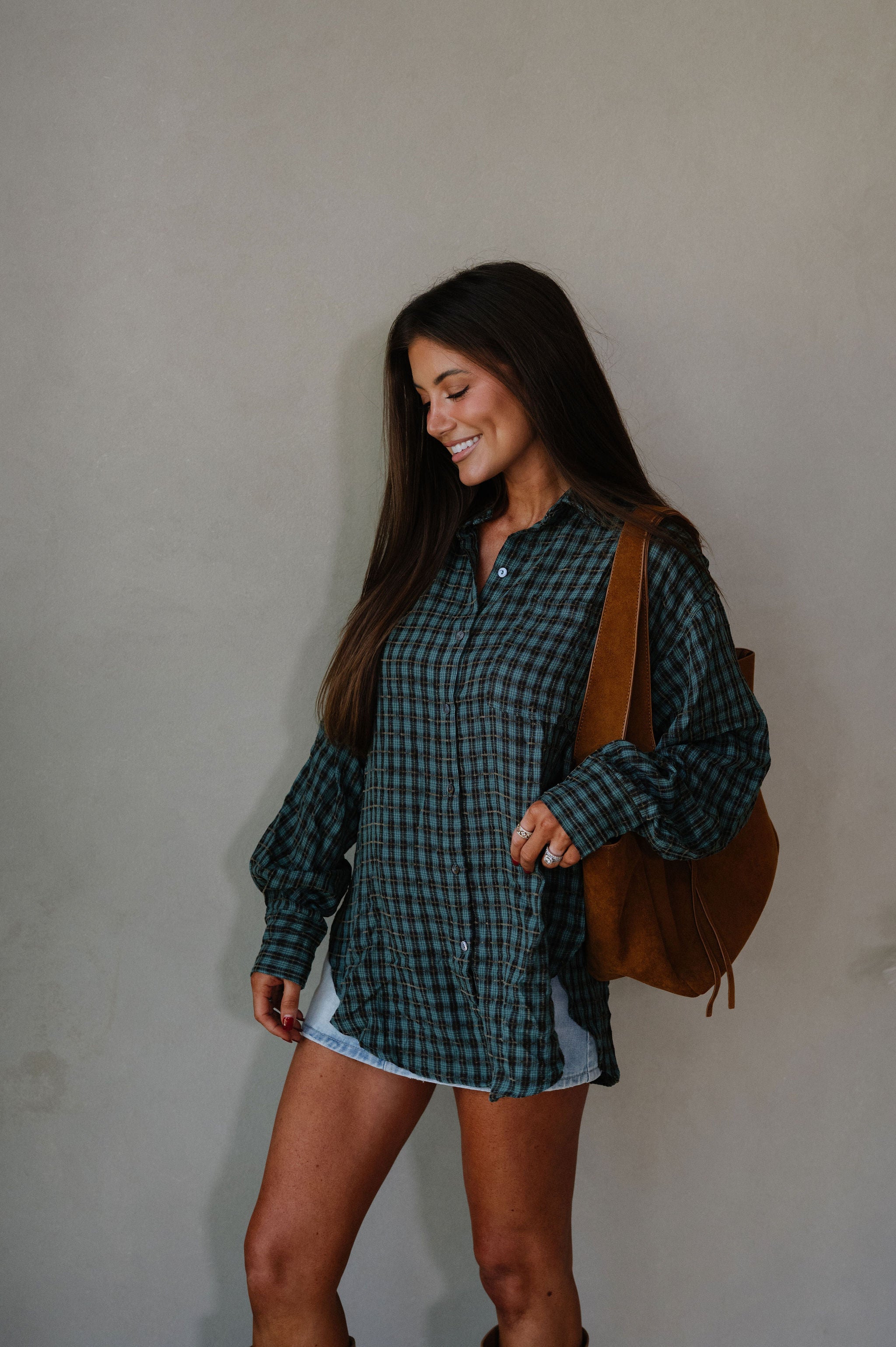 Mia Checkered Top-Teal