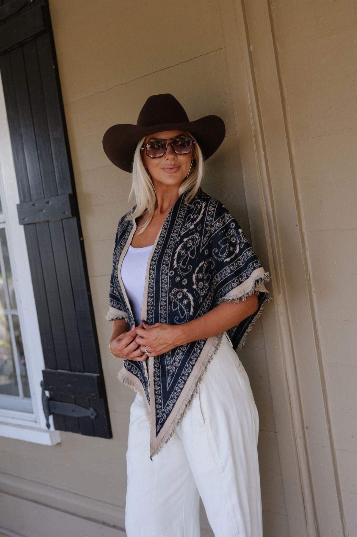 Lennon Fringe Scarf-Navy