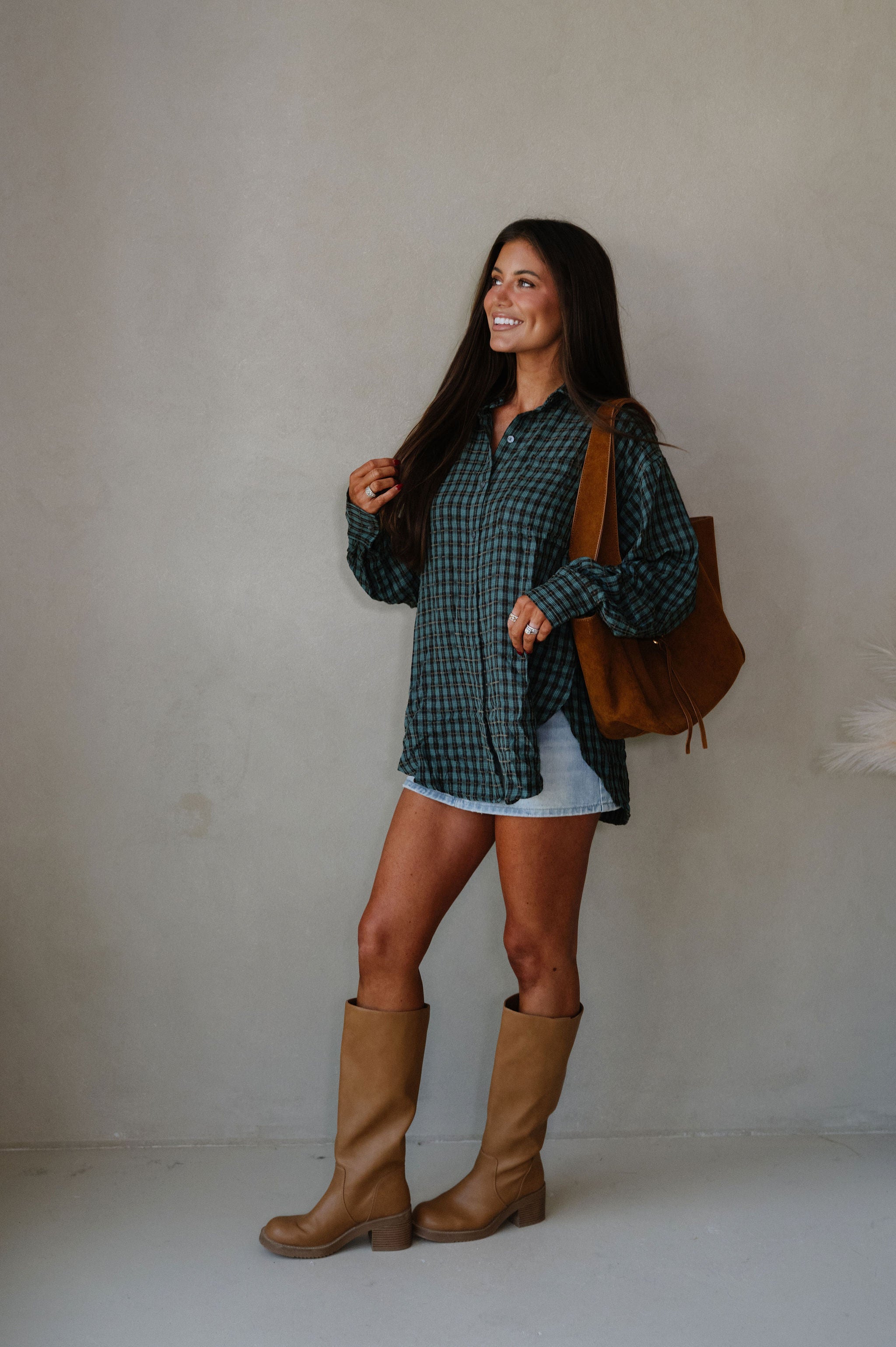 Mia Checkered Top-Teal