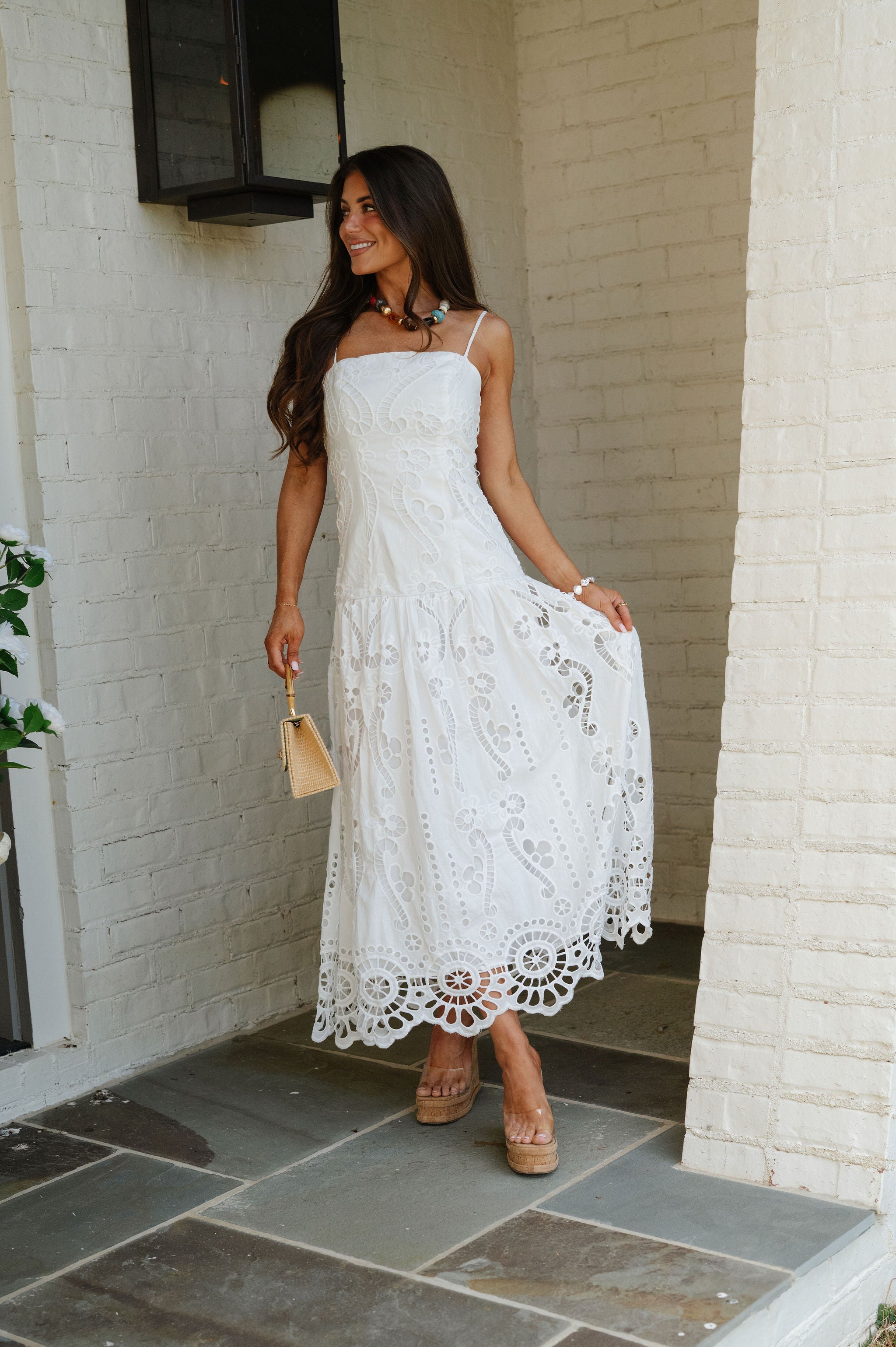 Jessie Scalloped Maxi Dress-White