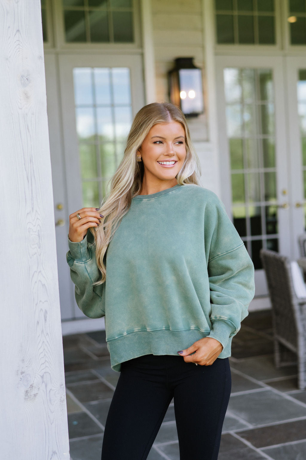 Reversible Stone Wash Fleece Sweatshirt-Hunter Green