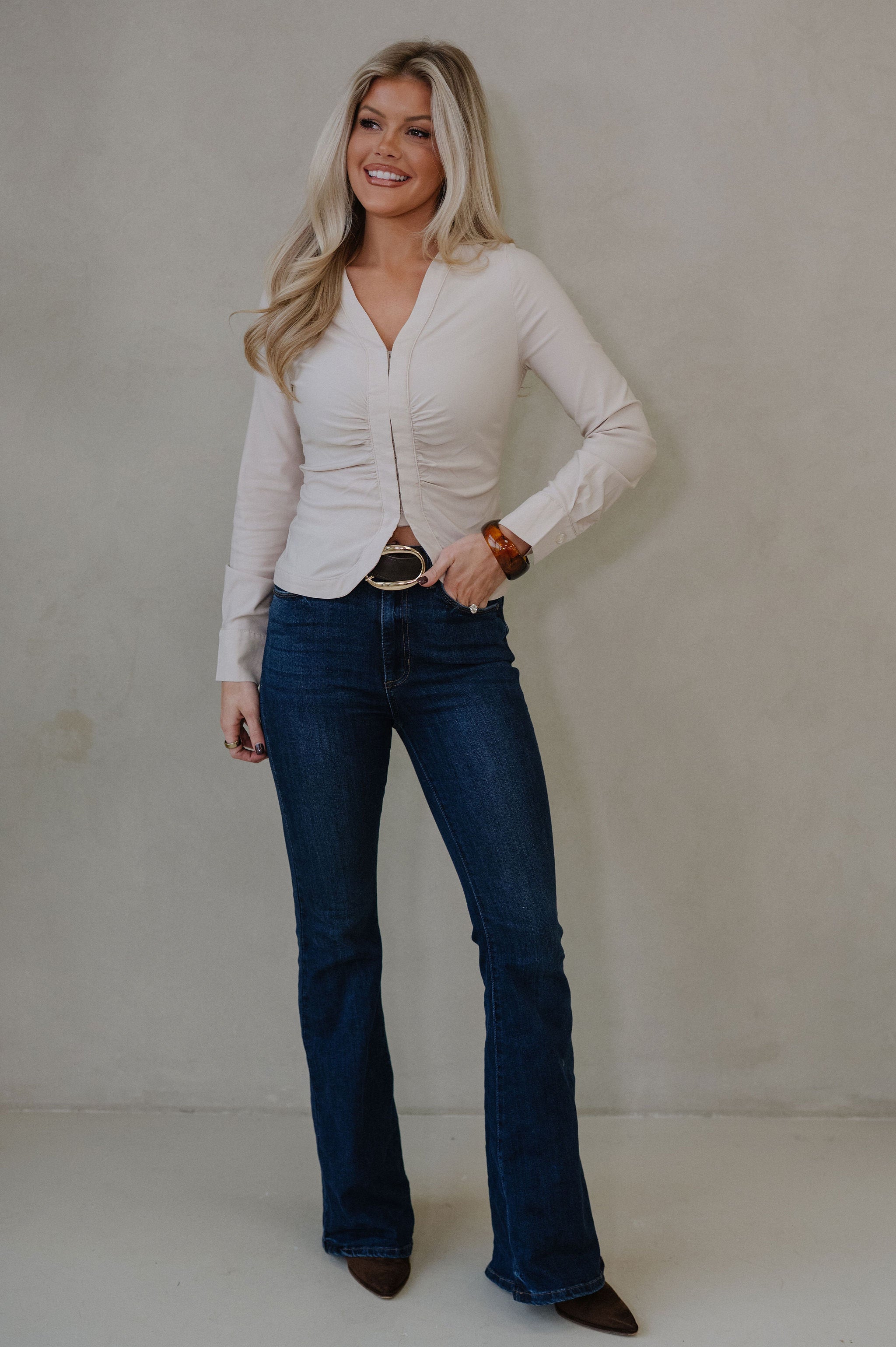 Charlotte Shirred Top-Ecru