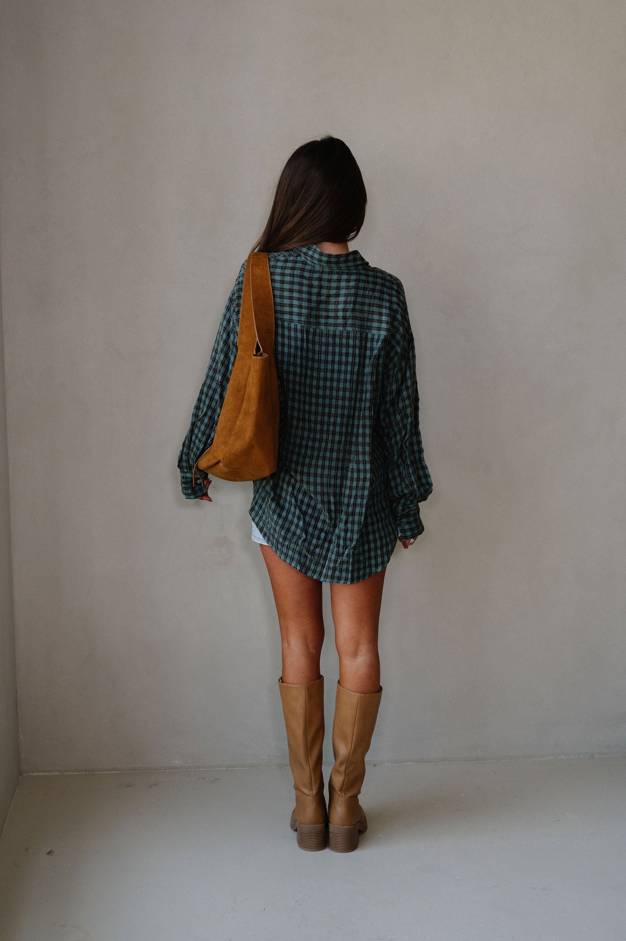 Mia Checkered Top-Teal