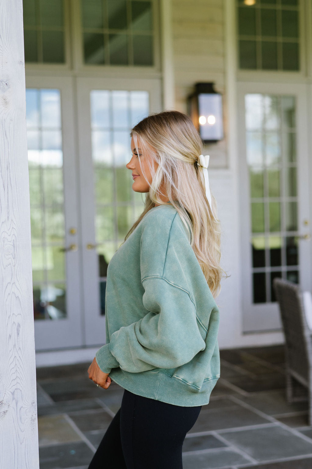 Reversible Stone Wash Fleece Sweatshirt-Hunter Green