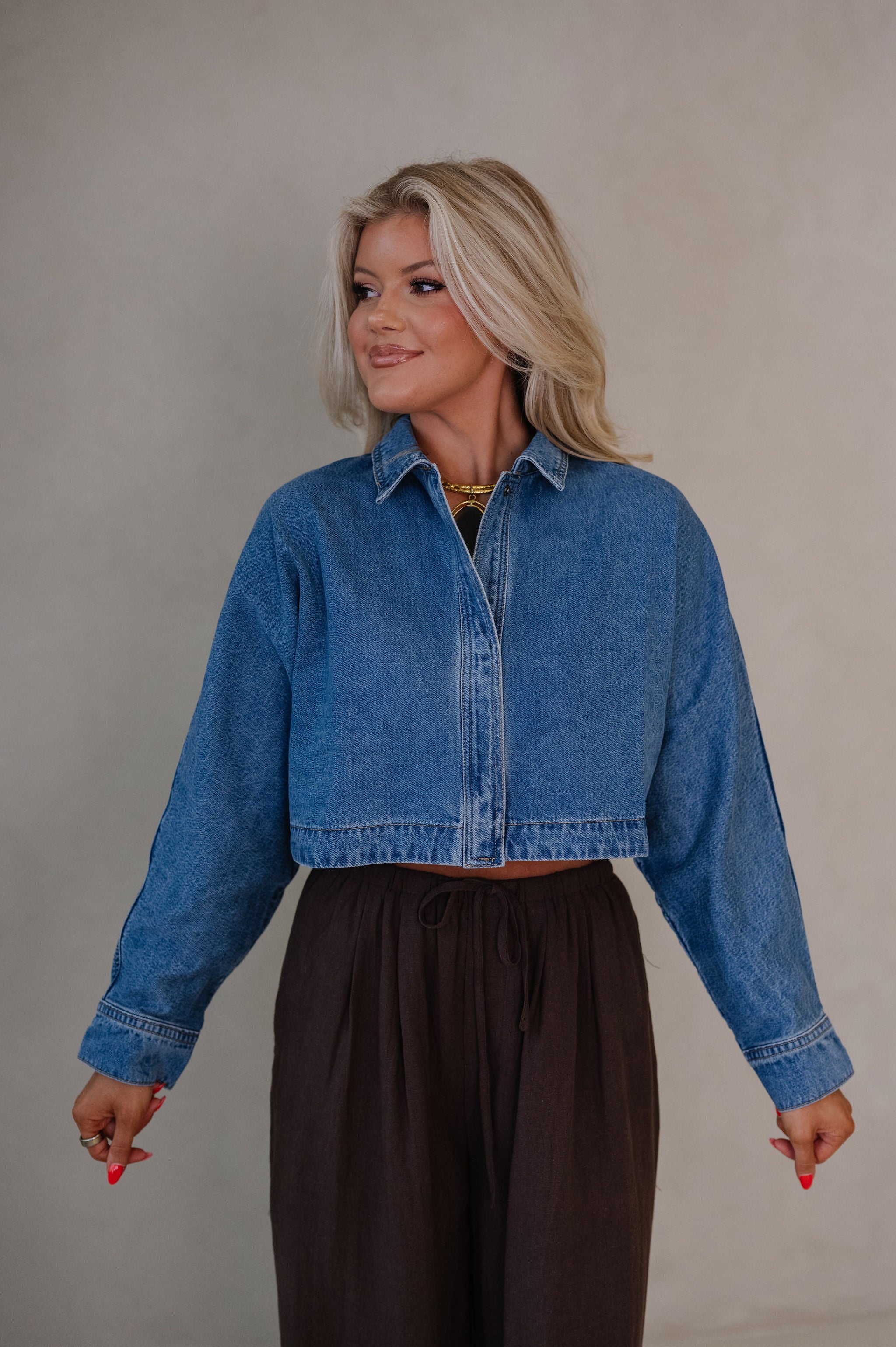 Dolman Sleeved Loose Denim Jacket