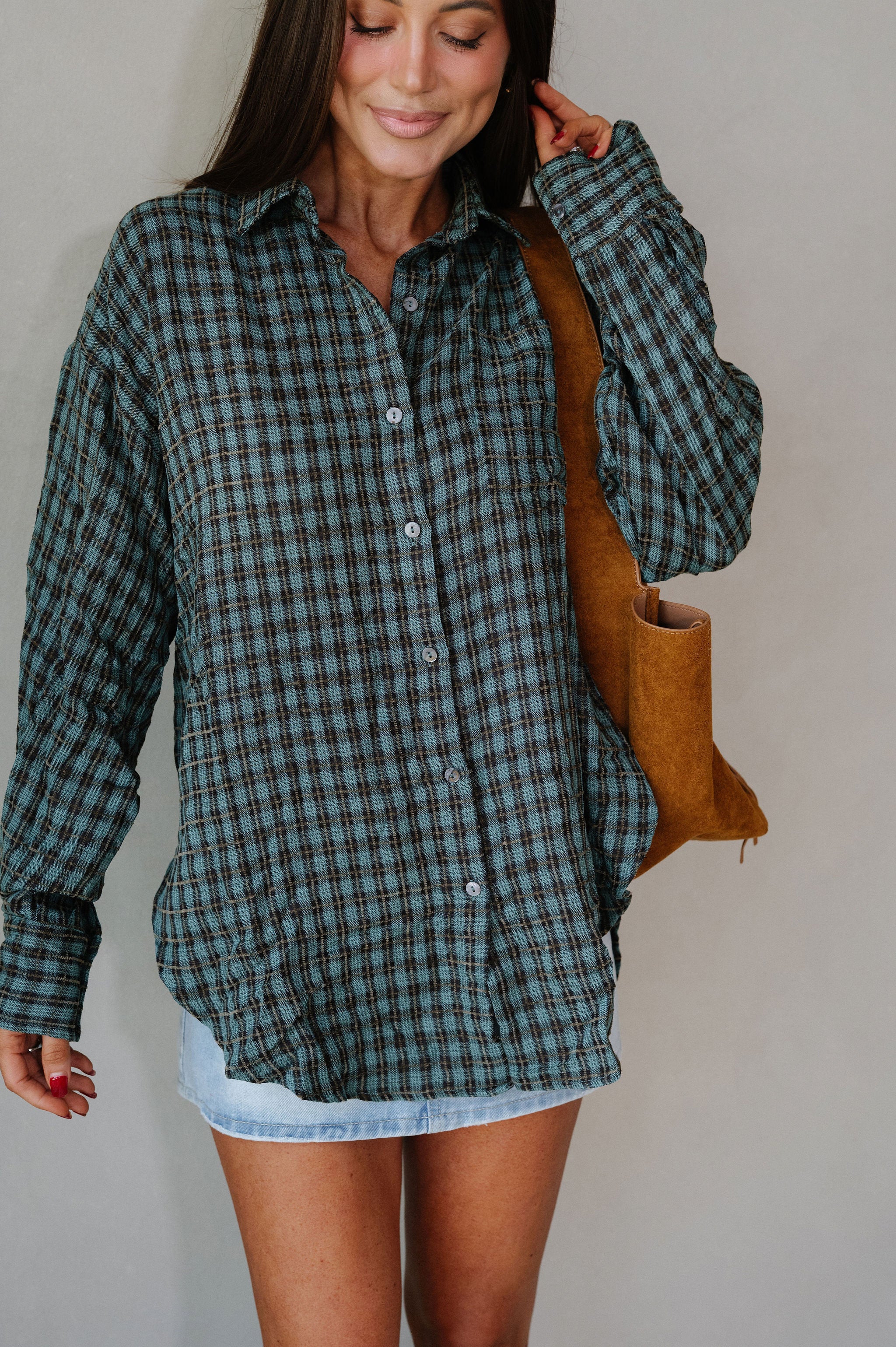 Mia Checkered Top-Teal
