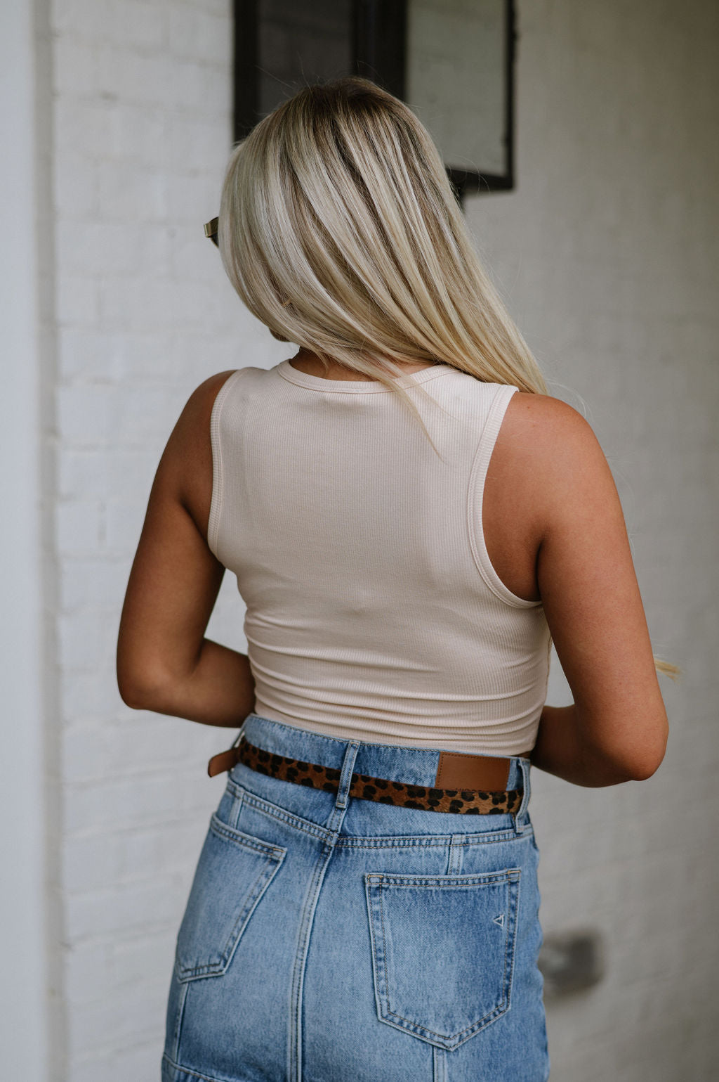 Round Neck Ribbed Crop Top-Taupe