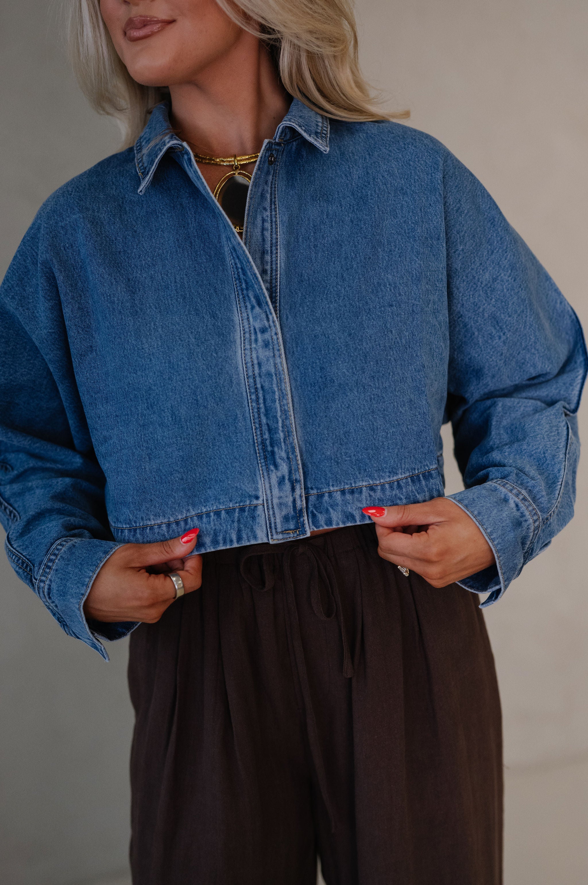 Dolman Sleeved Loose Denim Jacket