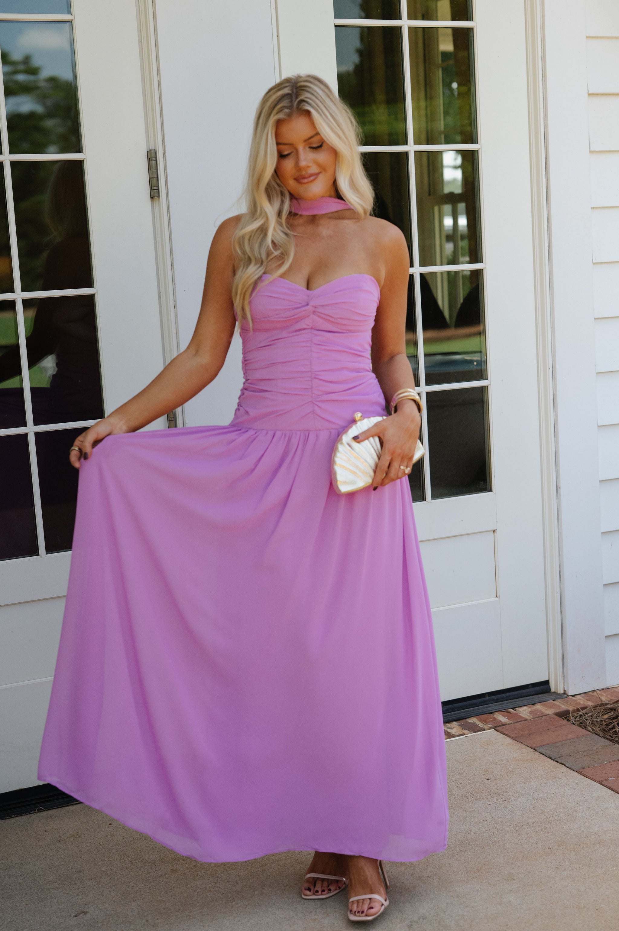 Flora Ruched Maxi Dress- Lilac